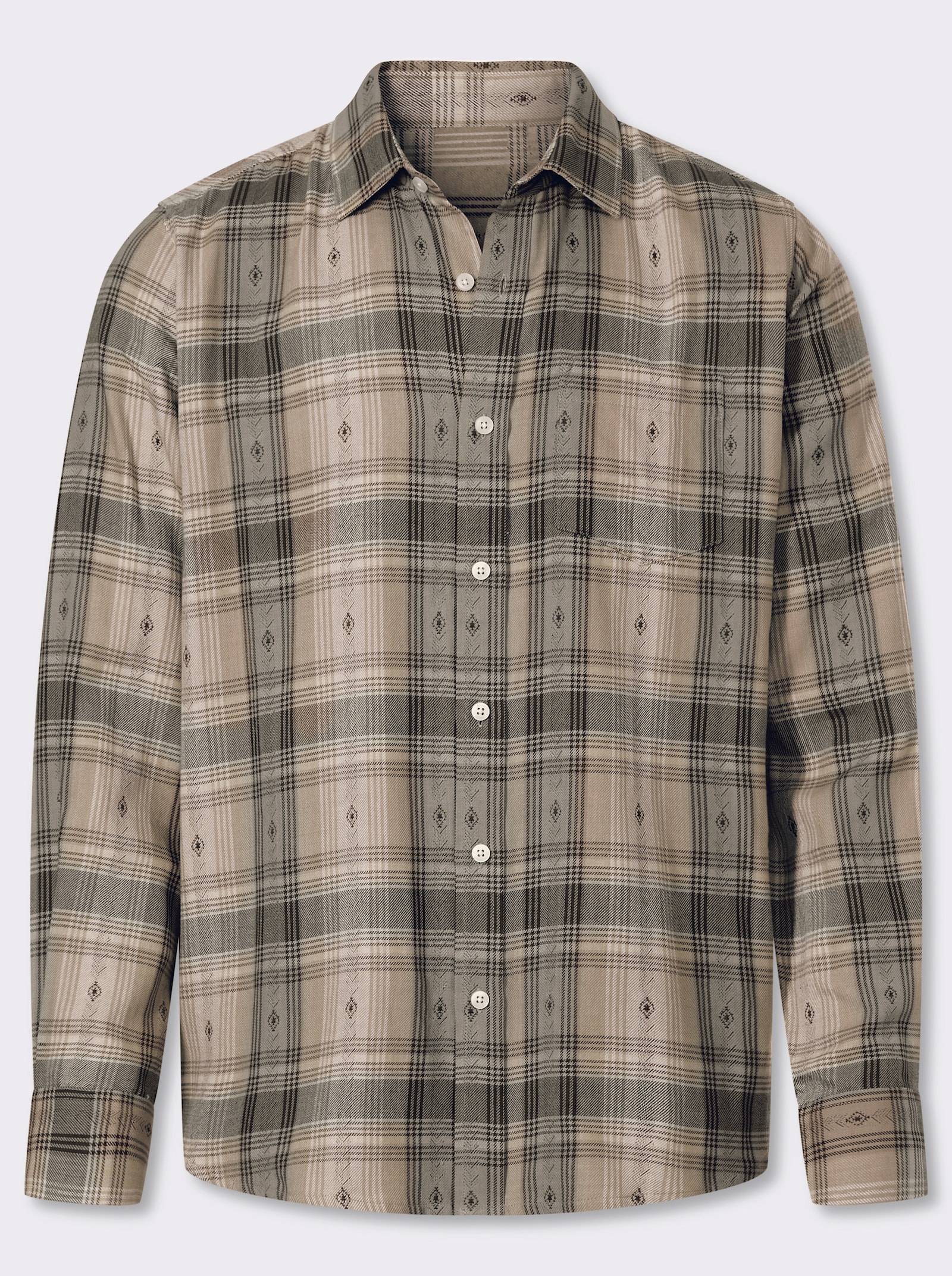 Catamaran Langarmhemd mit Tracht-Elementen - khaki-kariert