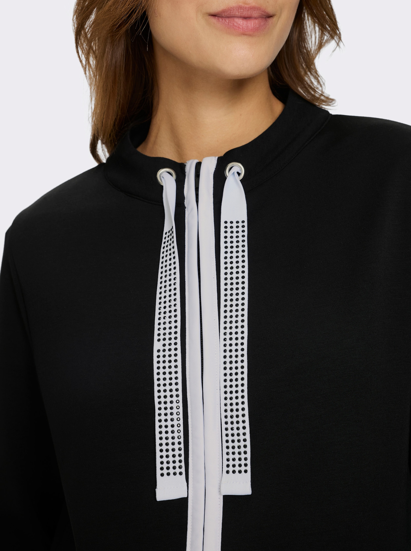 Sweatjacke mit 2-Wege-Reissverschluss - schwarz