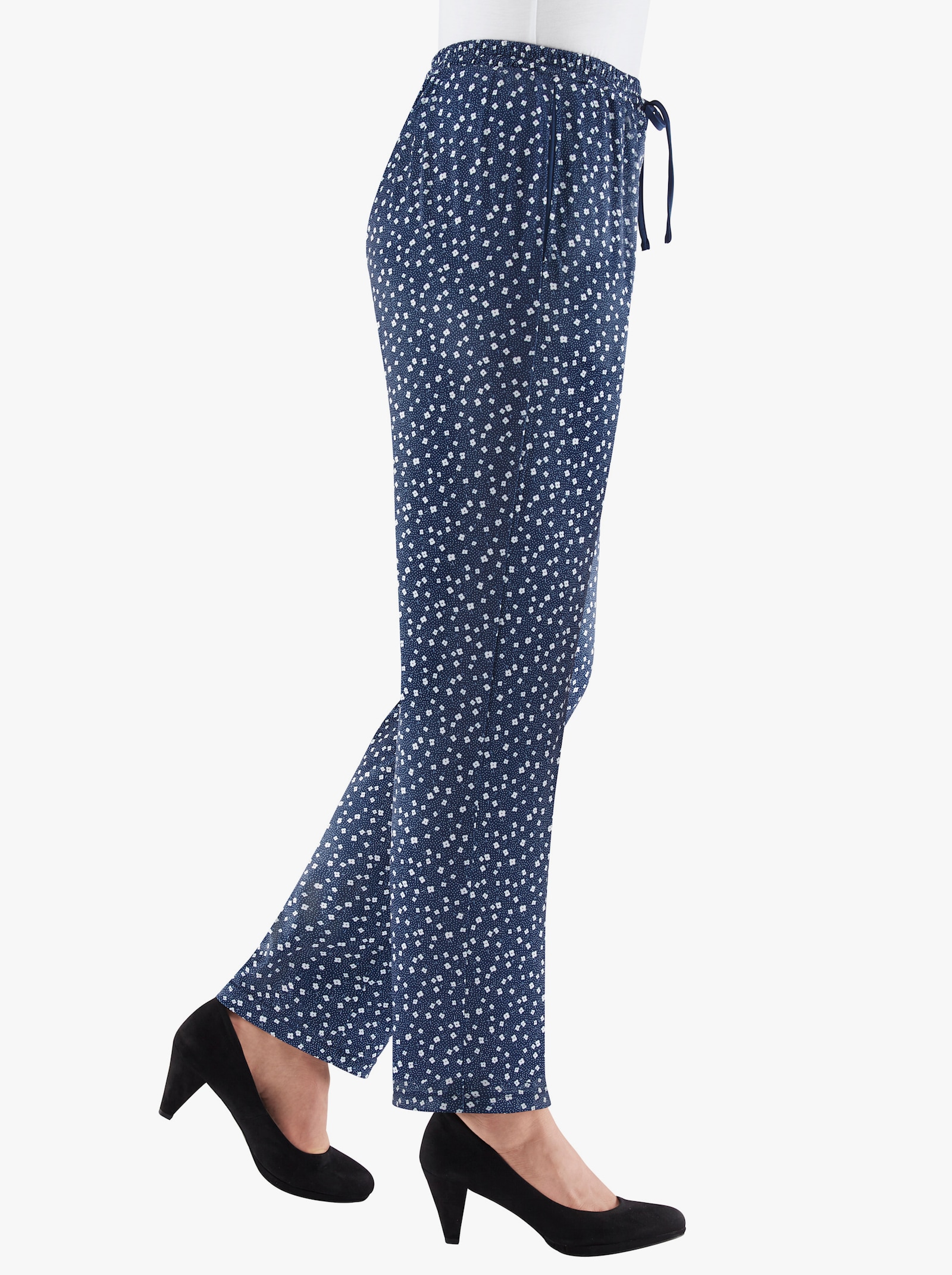 Žerzejové kalhoty s páskem - námořnická-kvítky