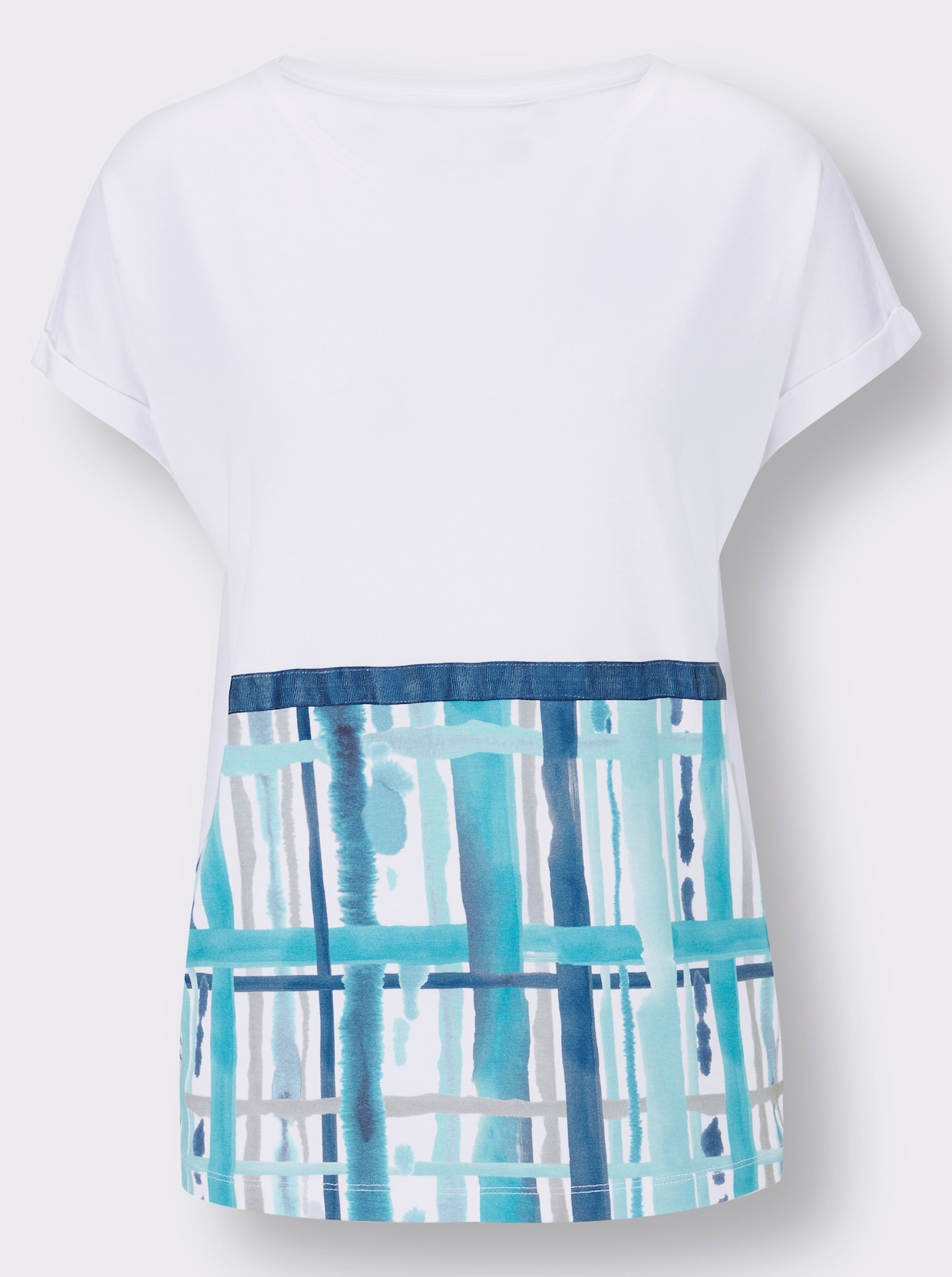 Shirt - wit/aquamarine bedrukt