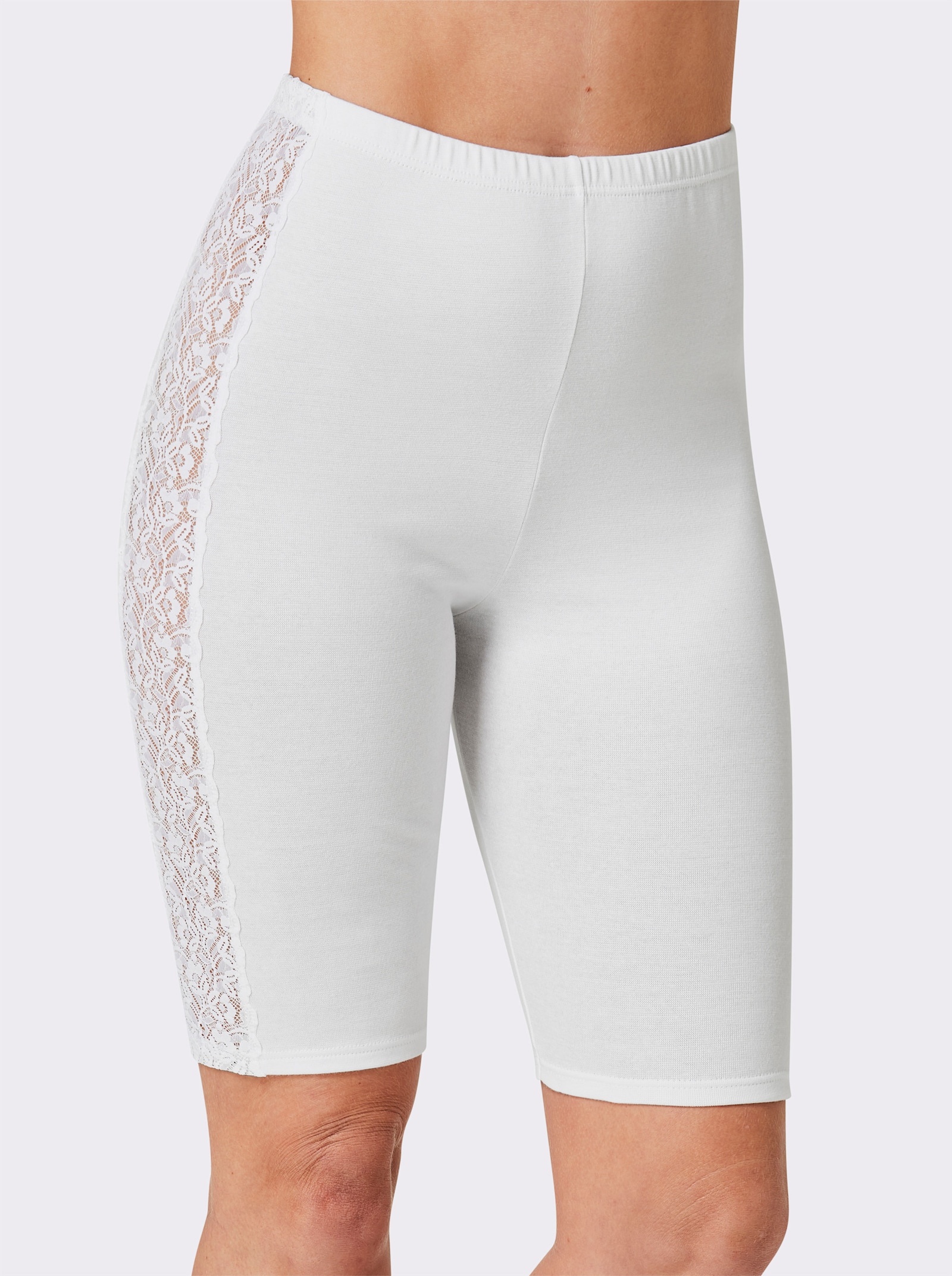 Longpanty mit Spitzen-Einsatz seitlich - weiß