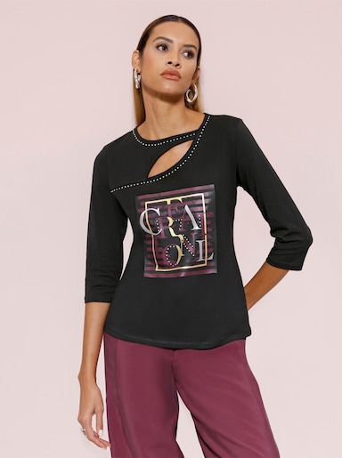 3/4-Arm-Shirt mit Foliendruck - schwarz-goldfarben-bedruckt