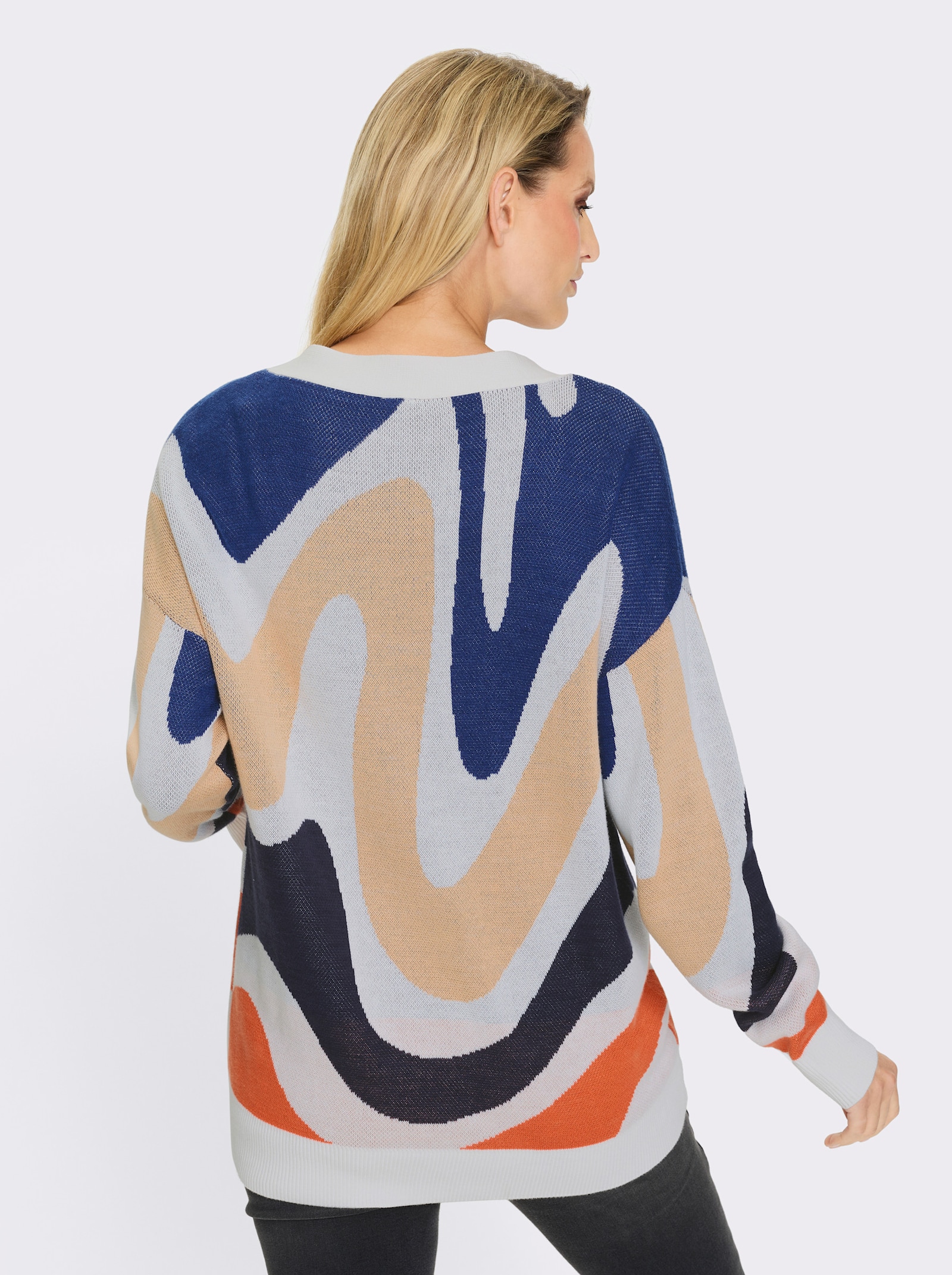 heine Jacquardstrickjacke oversized geschnitten - ecru-marine-gemustert