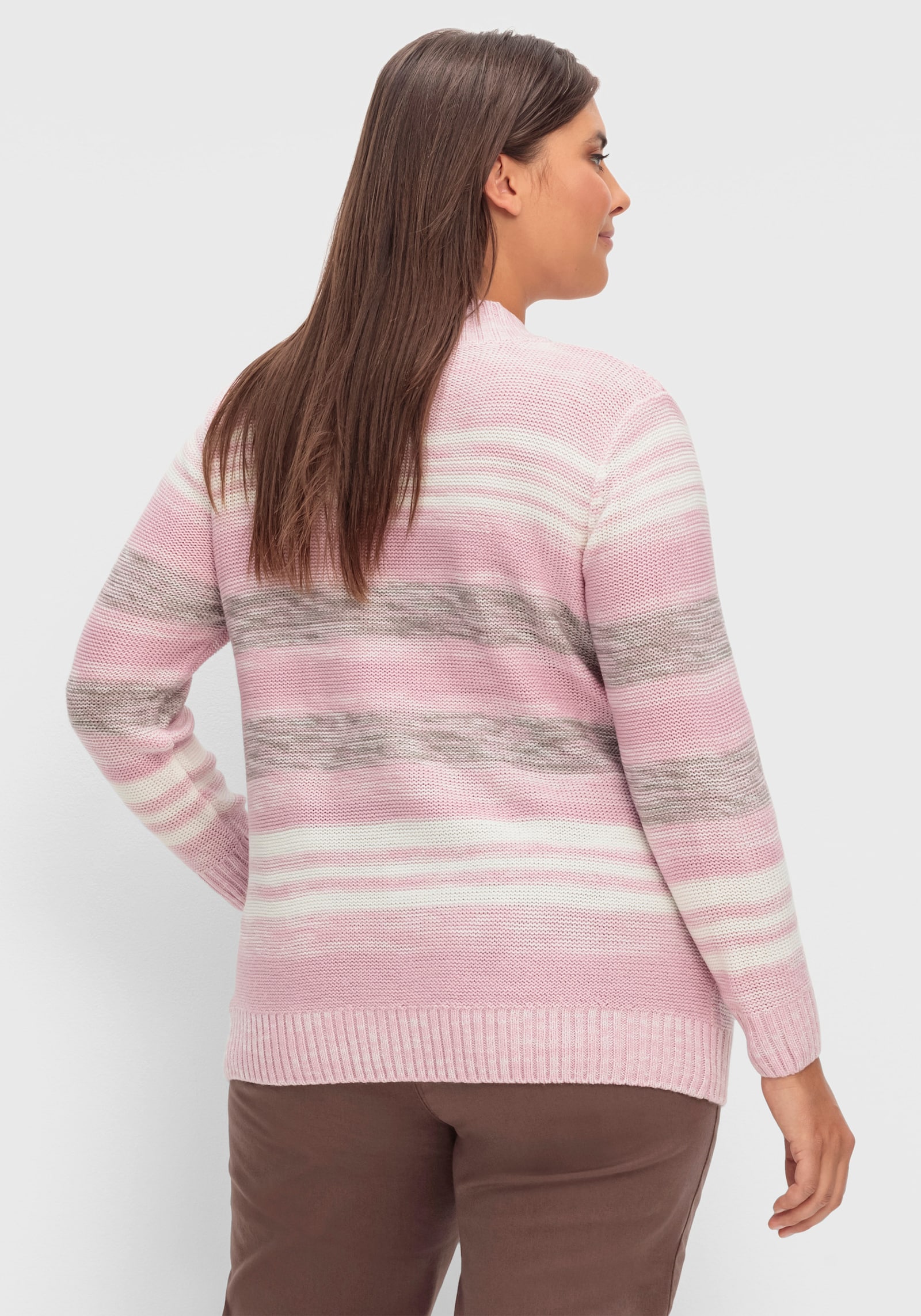 Stehkragenpullover mit Streifen-Muster - altrosé-meliert