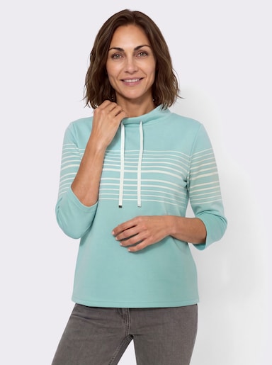 Sweatshirt mit Stehkragen - mint-ecru-geringelt