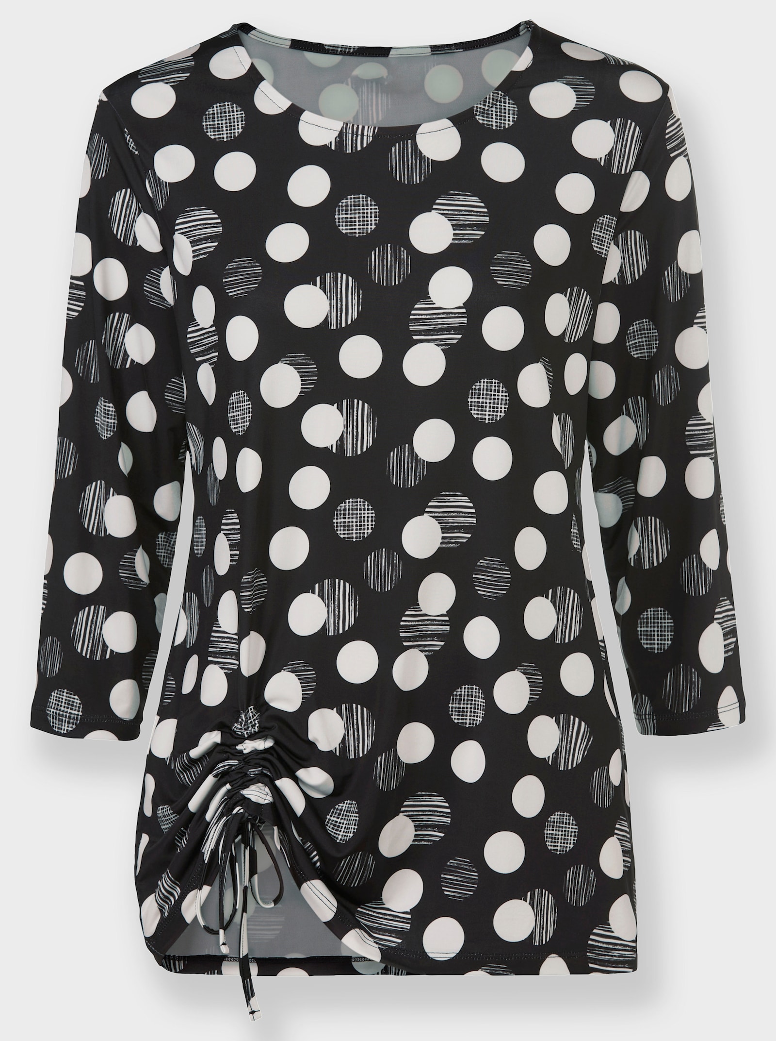 Shirt met ronde hals in stippendessin - zwart/wit geprint