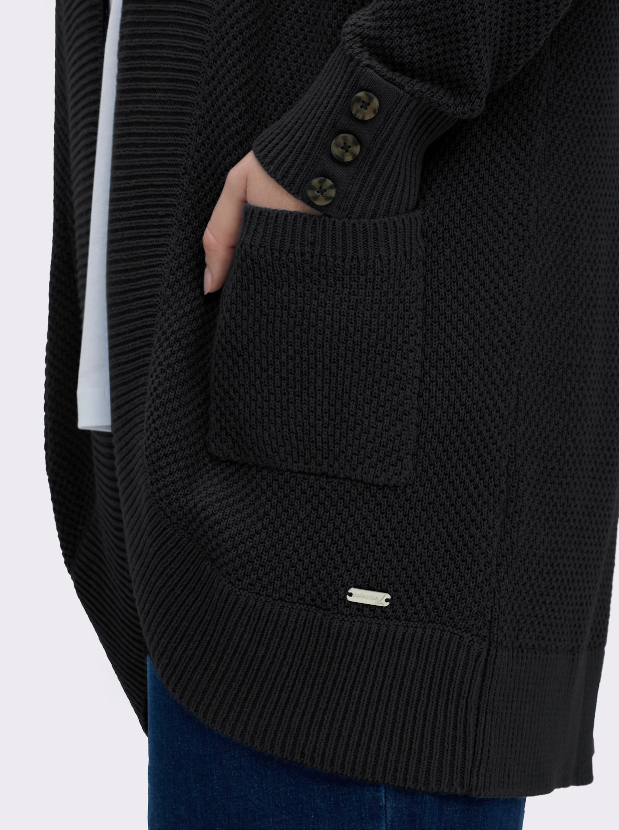 Longstrickjacke mit Struktur-Muster - schwarz