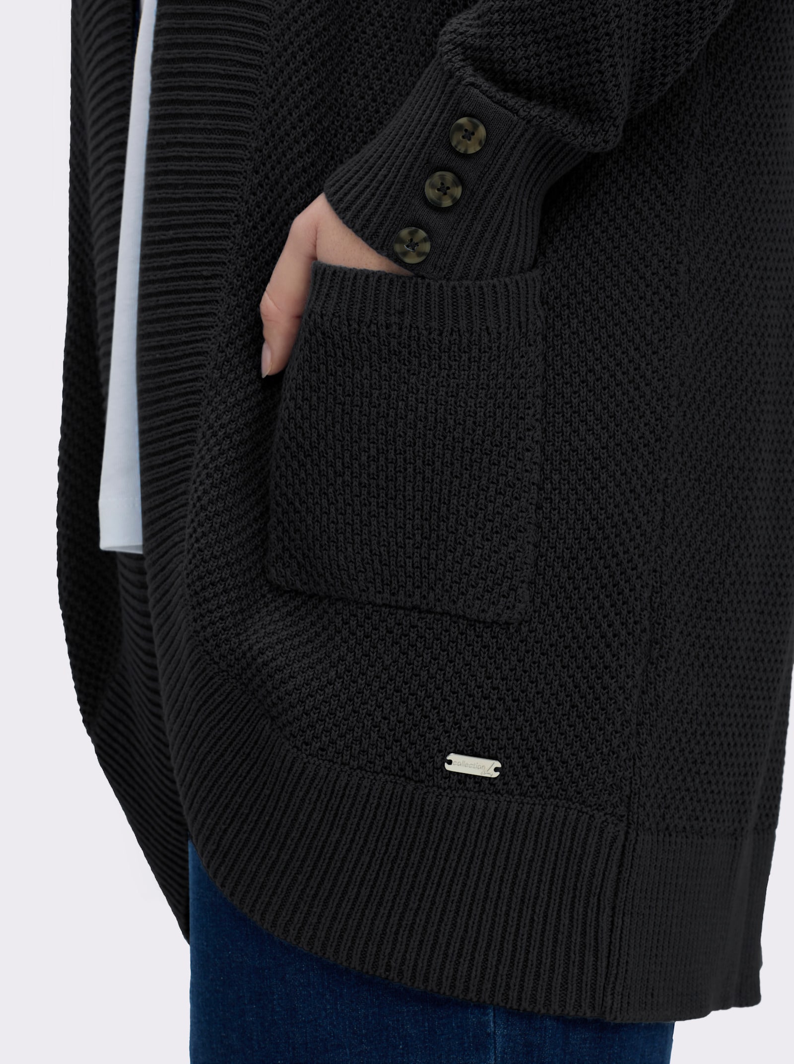 Longstrickjacke mit Struktur-Muster - schwarz