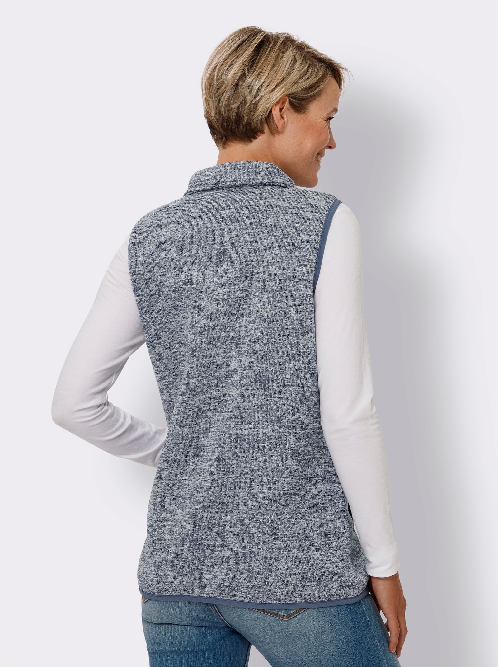 Fleeceweste innen weich angeraut - rauchblau-ecru-meliert