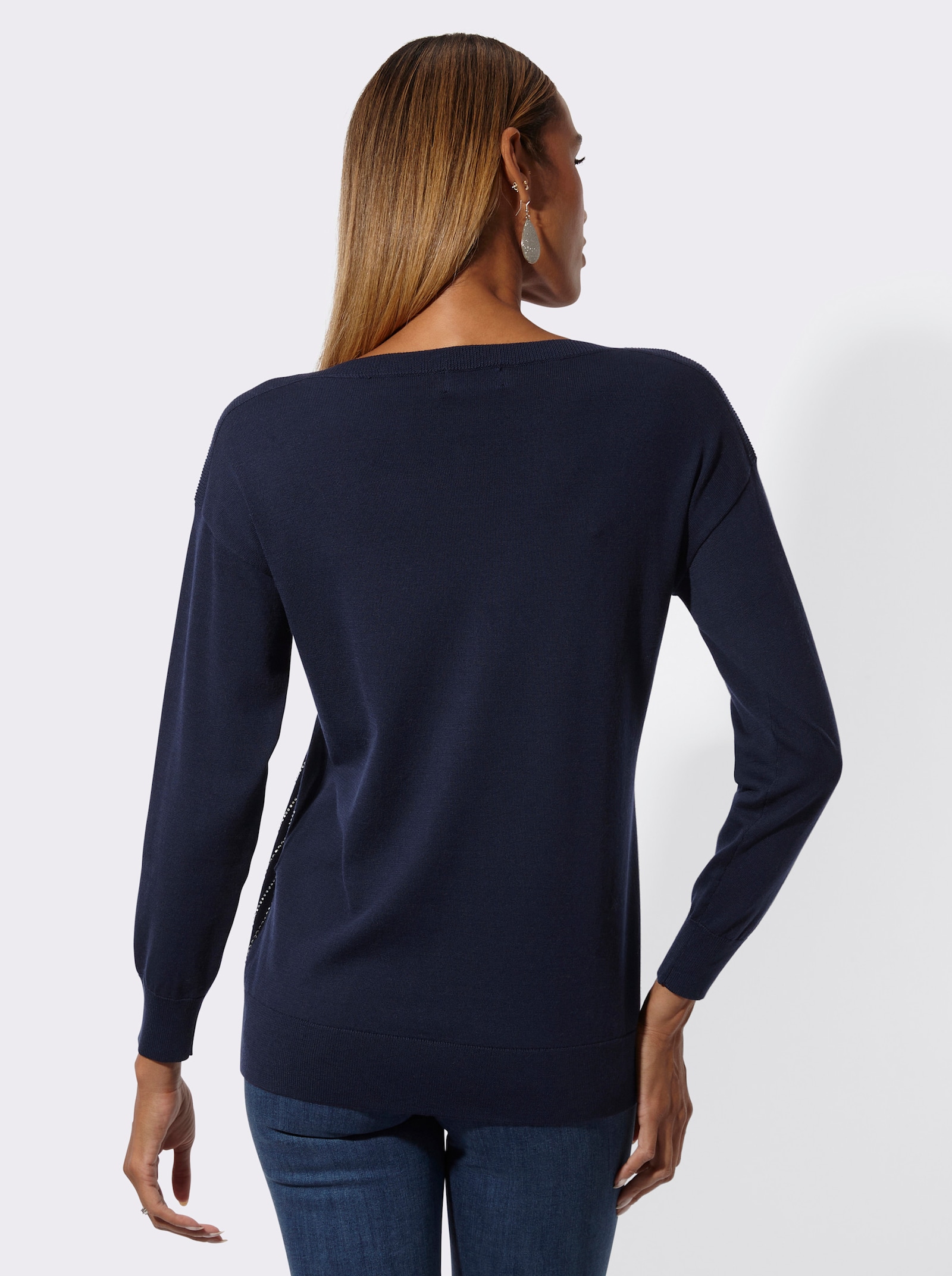 Langarm-Pullover mit U-Boot-Ausschnitt - marine