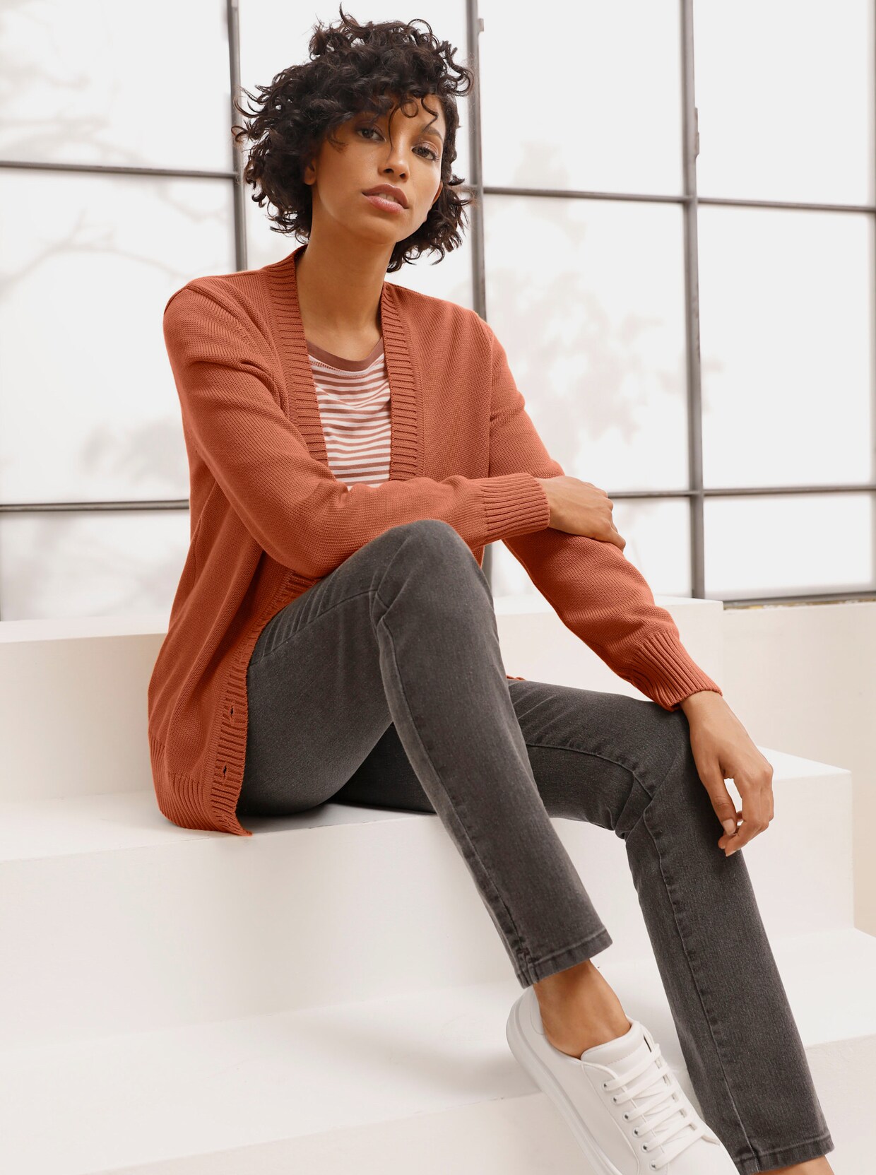 CREATION L PREMIUM Pima-Baumwoll-Strickjacke - terrakotta
