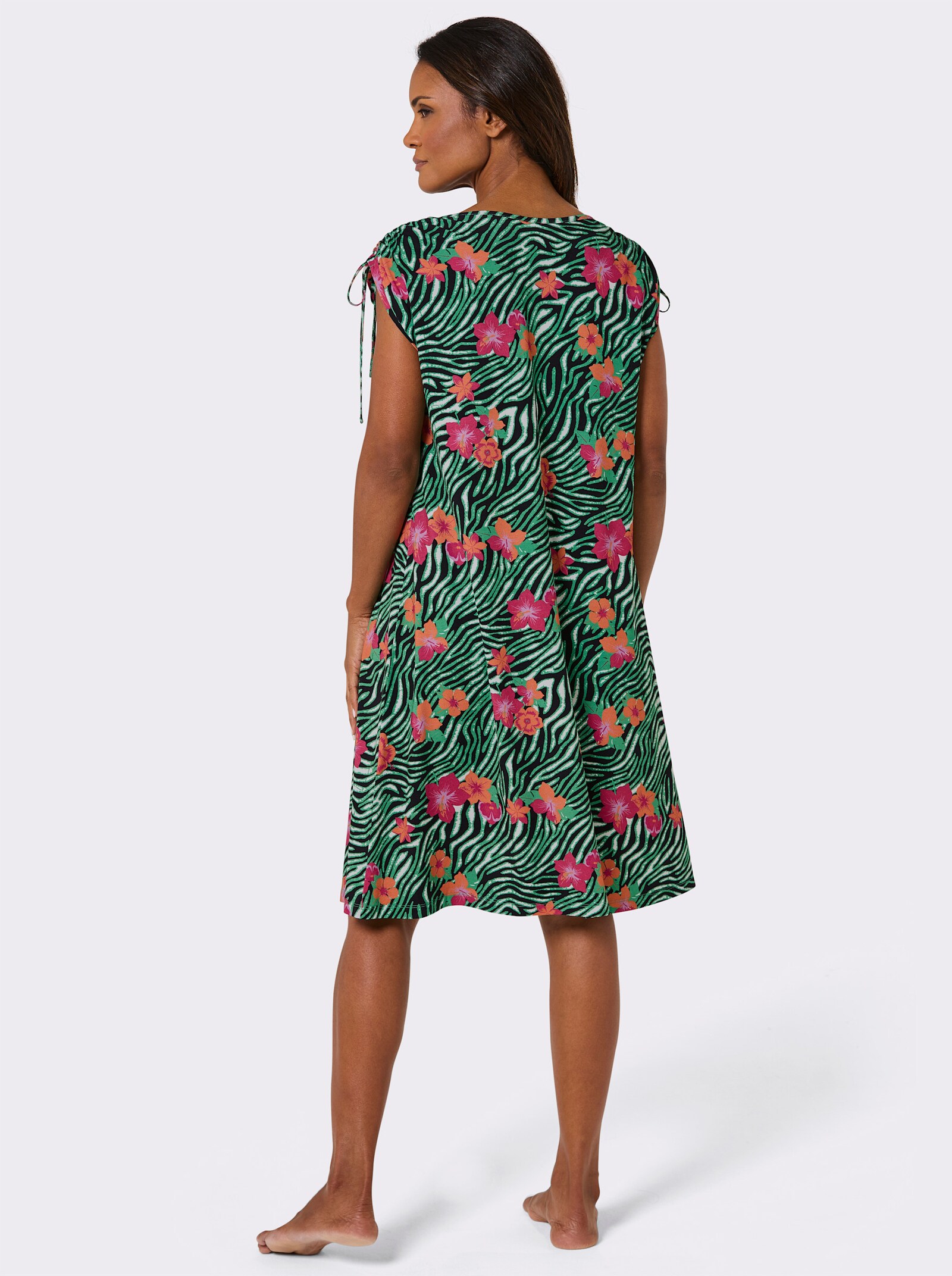 feel good Sommerkleid in A-Linie - schwarz-apfel-bedruckt