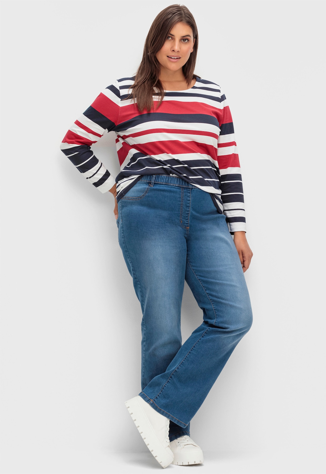 Streifenshirt aus Baumwolle - rot-marine-gestreift