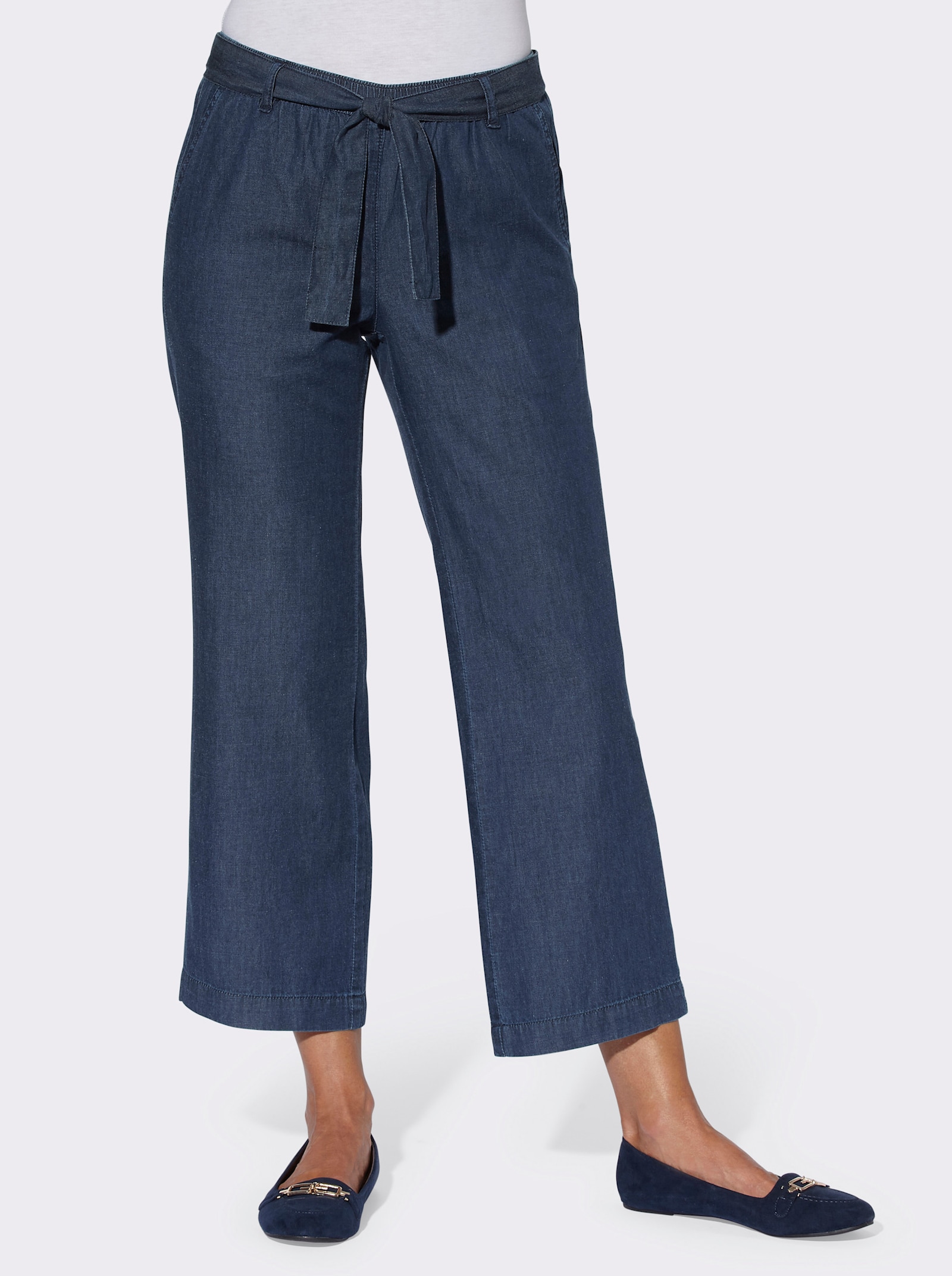 Culotte met bijpassende bindceintuur - blue-stonewashed