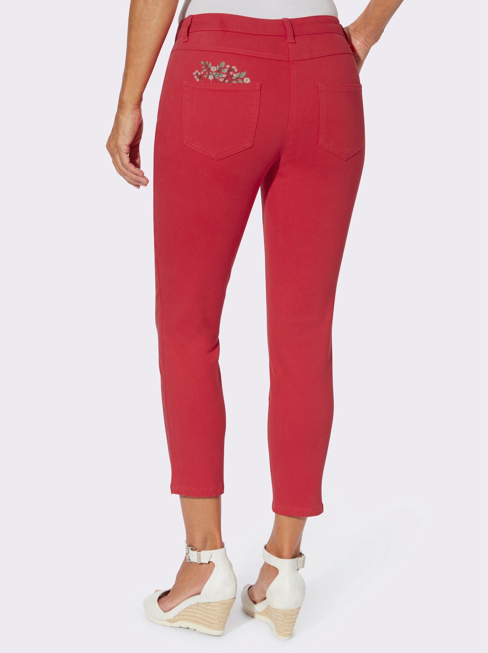 7/8-broek met bloemenborduursel - aardbei