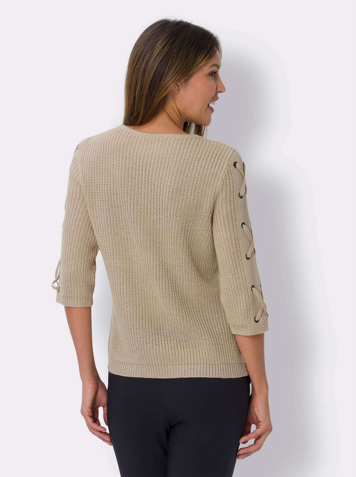 Pullover met ronde hals - zand