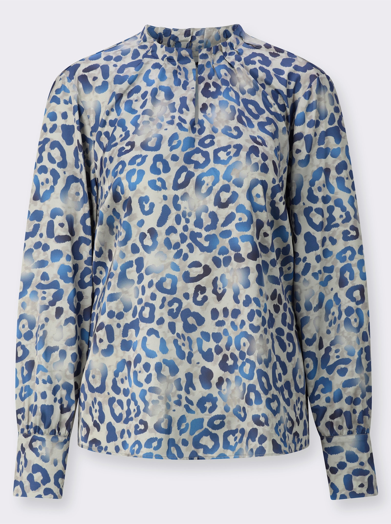 Langarm-Bluse in Satin-Optik, bedruckt - sand-marine-bedruckt