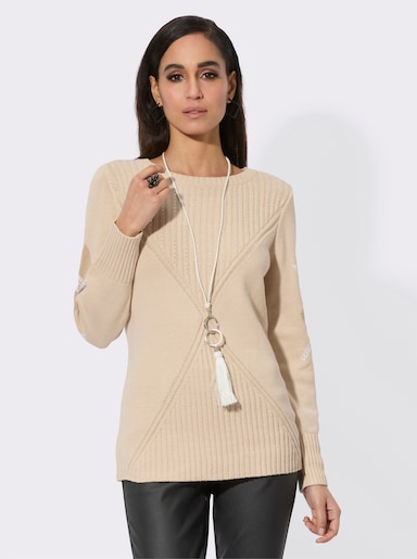 Rundhalspullover mit Glitzersteinchen - sand