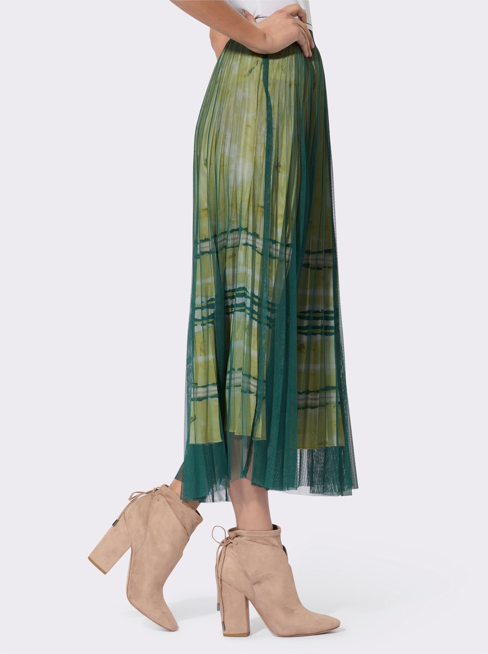 Jupe plissée à ceinture élastique - citron vert-écru imprimé