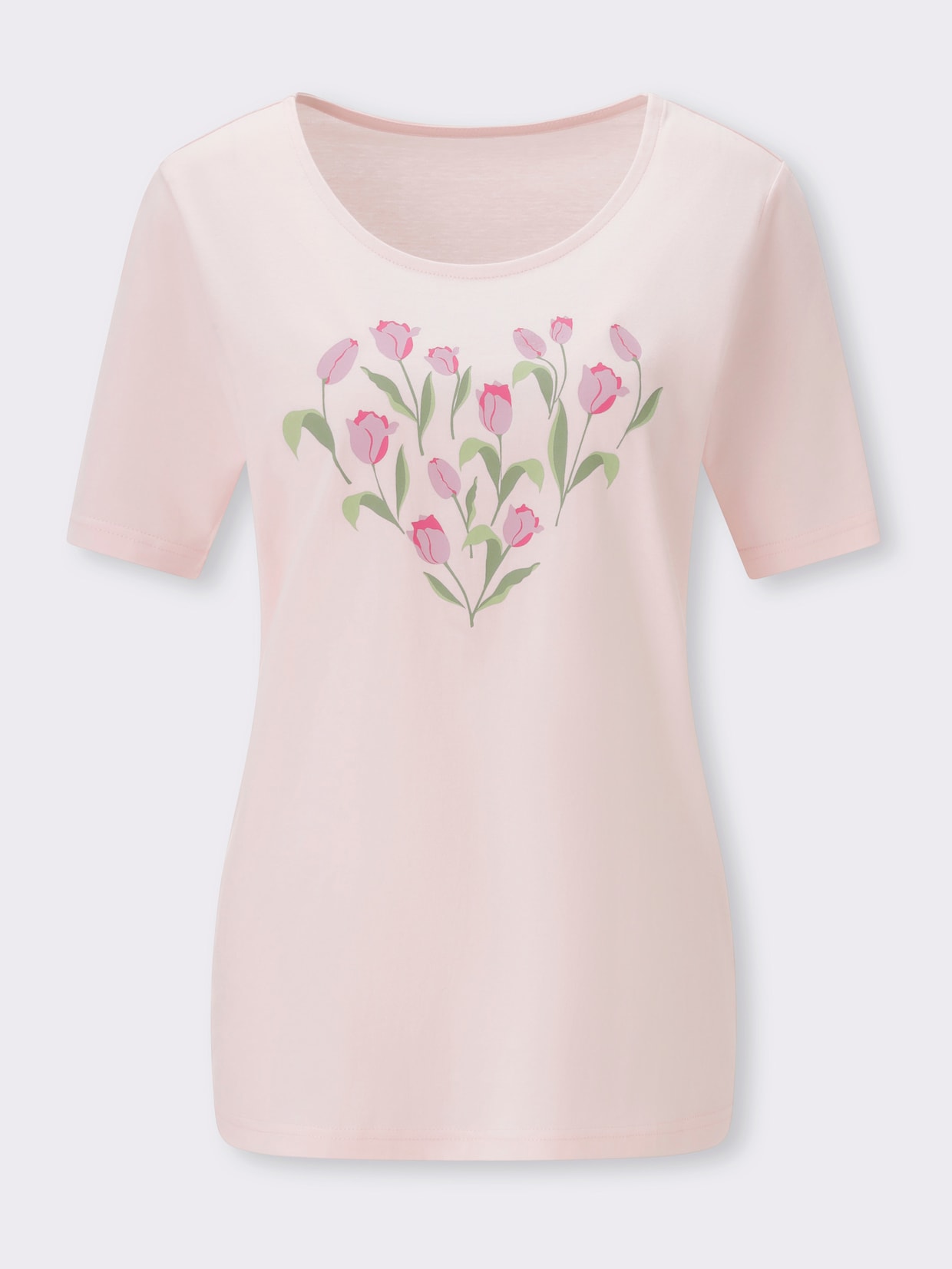 Kurzarmshirt mit platziertem Tulpen-Druck - hellrosé-fuchsia