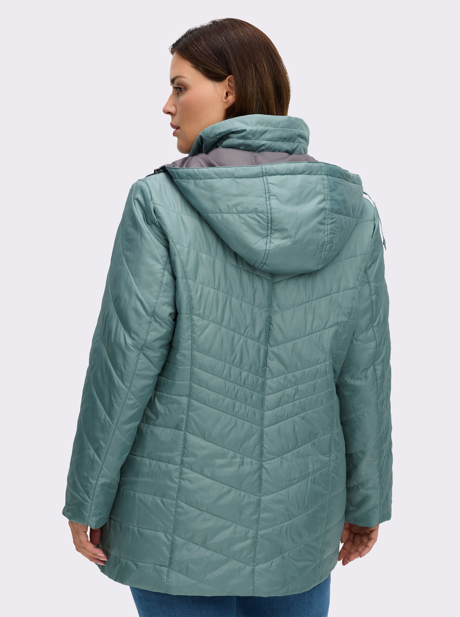 Steppjacke mit Kontrastfutter - jade-grau