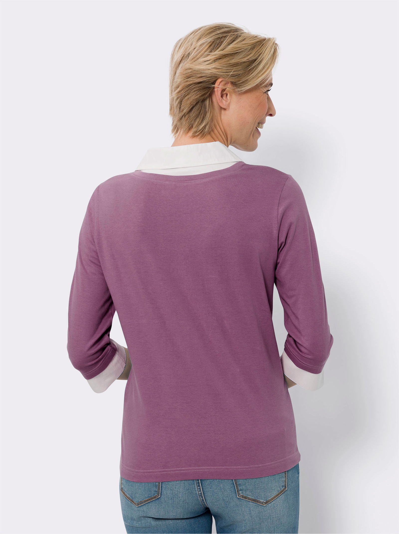 2-in-1-shirt met geweven inzet - violet