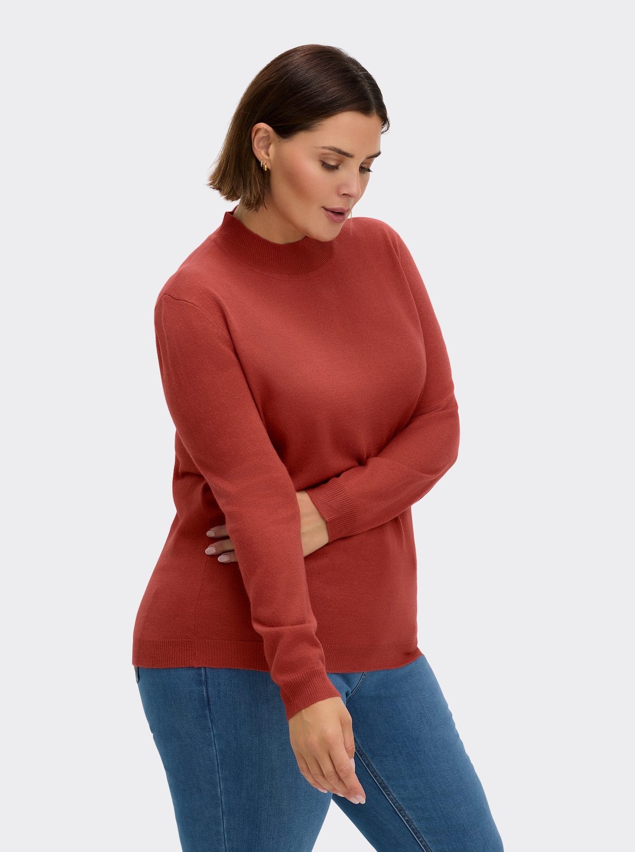 Stehkragenpullover weich wie Kaschmir - terrakotta