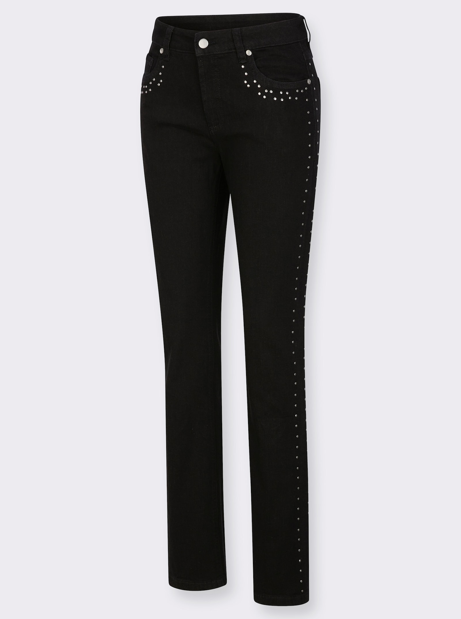 Jeans mit Ziernieten an den Seitennähten - black denim