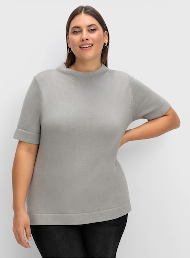 Stehkragenpullover mit Halbarm - steingrau