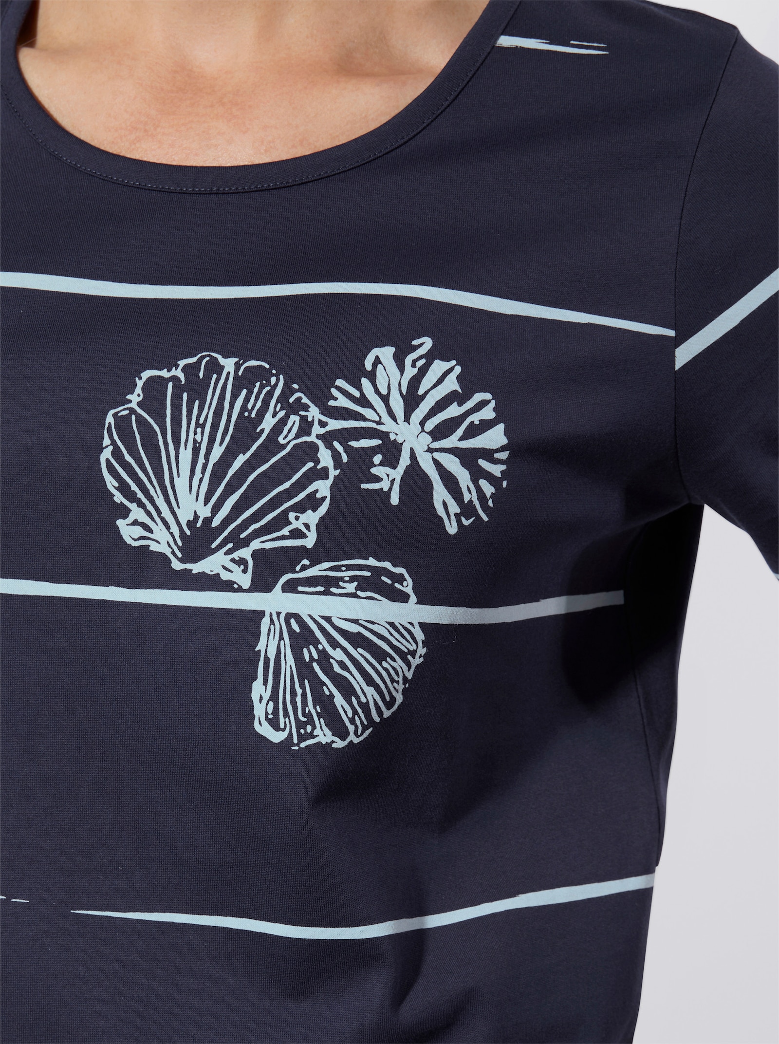 Kurzarmshirt - marine-hellblau-bedruckt