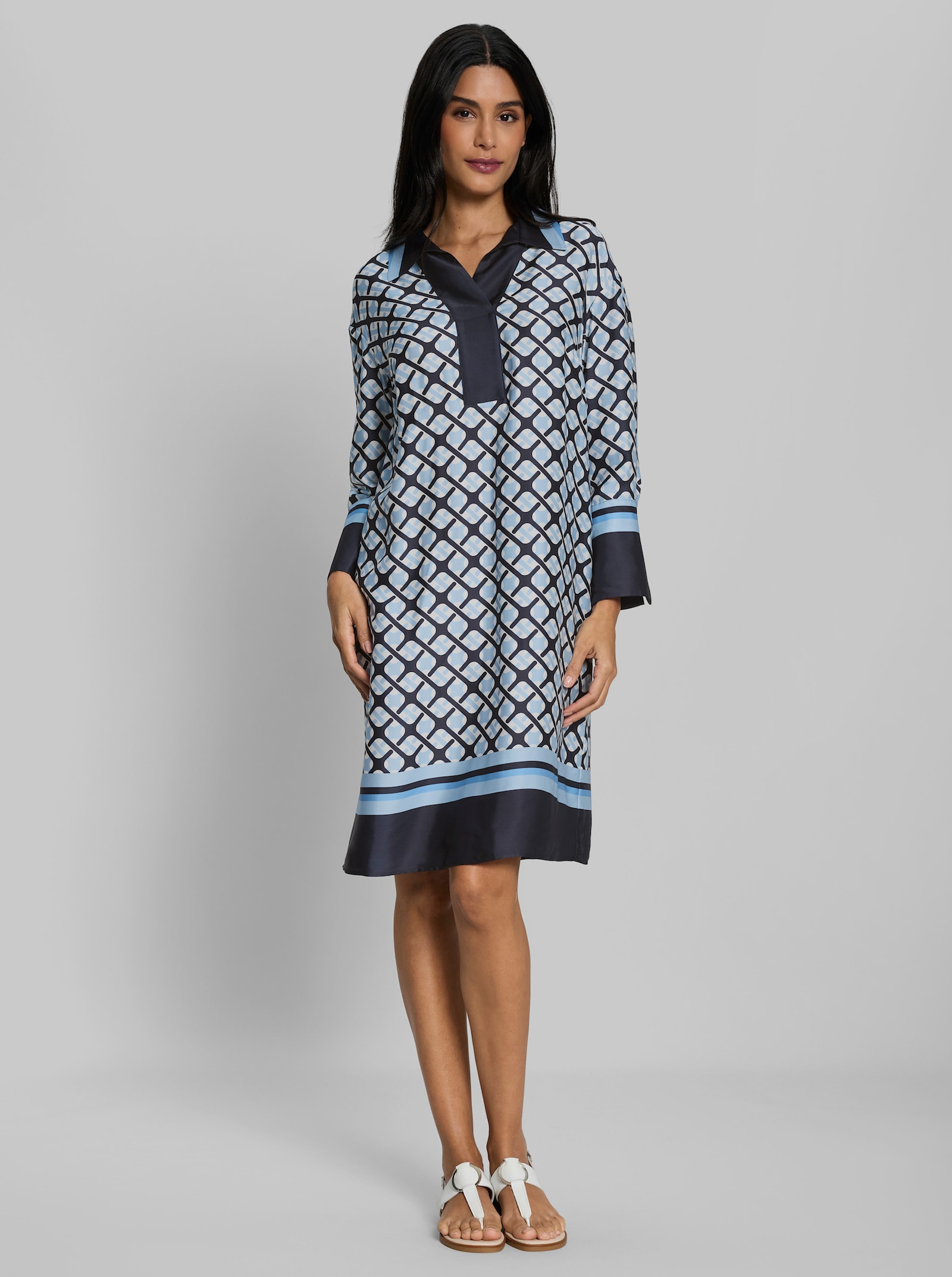 heine Druckkleid mit Hemdkragen - marine-ecru-bedruckt