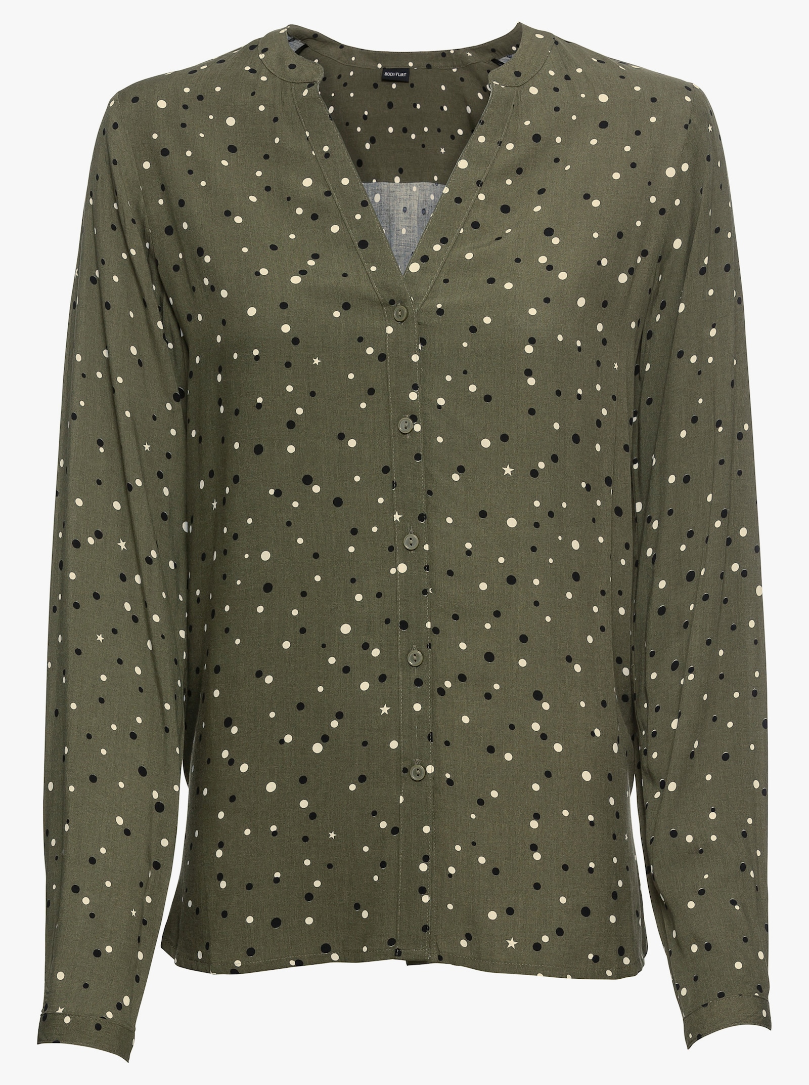 Langarm-Bluse mit Tupfen-Print - khaki-ecru-bedruckt