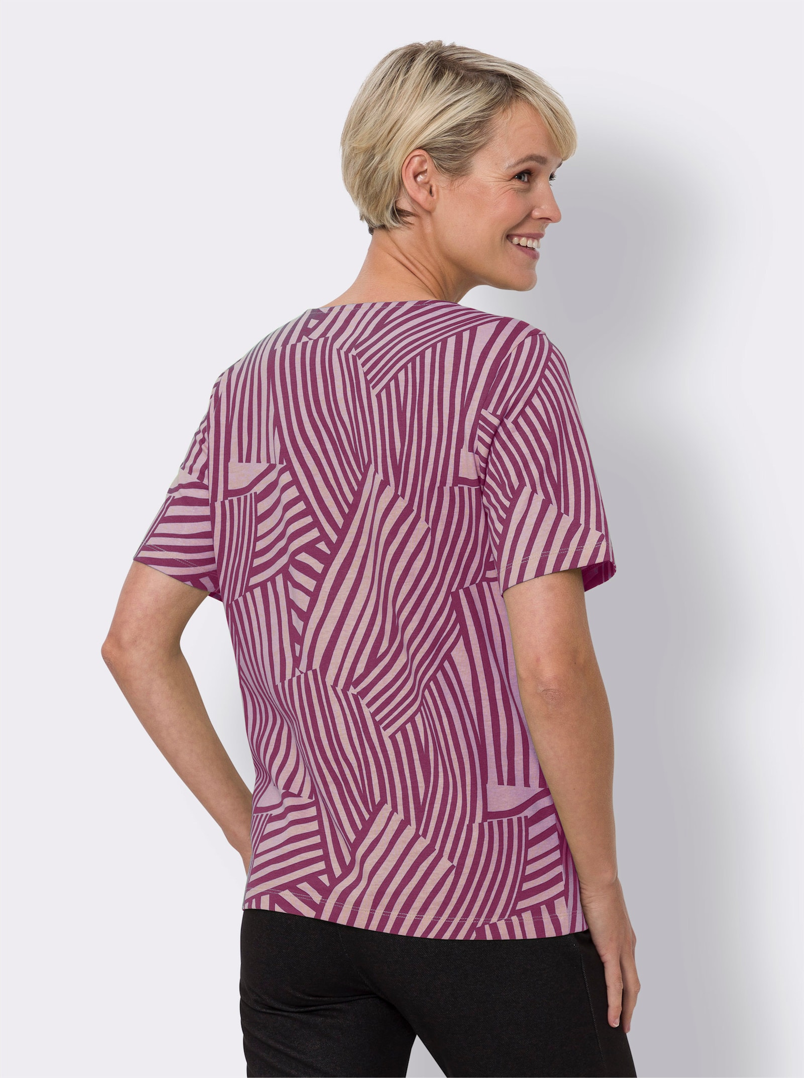 Shirt met korte mouwen en golfpatroon - malve/roze bedrukt
