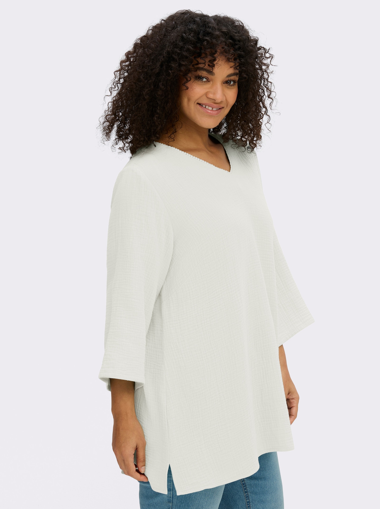 sheego Tunika aus Musselin, in A-Linie - ecru