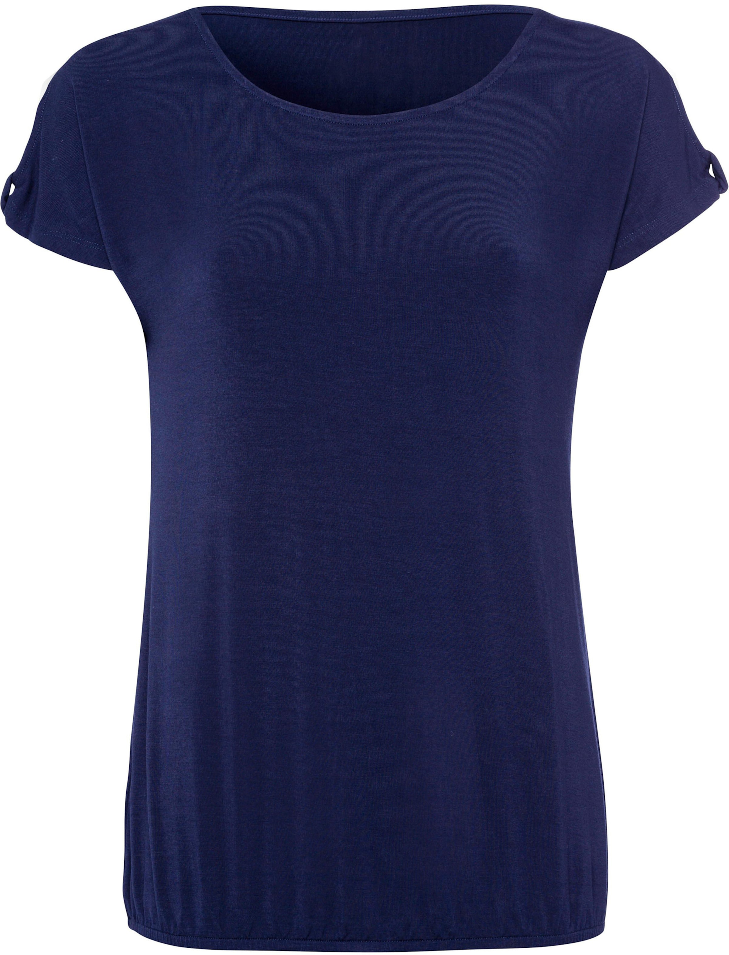 und Leinen günstig Kaufen-T-Shirt in blau, weiß-bedruckt von LASCANA. T-Shirt in blau, weiß-bedruckt von LASCANA <![CDATA[T-Shirt mit überschnittenen Schultern und kleinen Cut-Outs and den Ärmeln. Gummizug am Saum. Aus 95% Viskose und 5% Elasthan.]]>. 