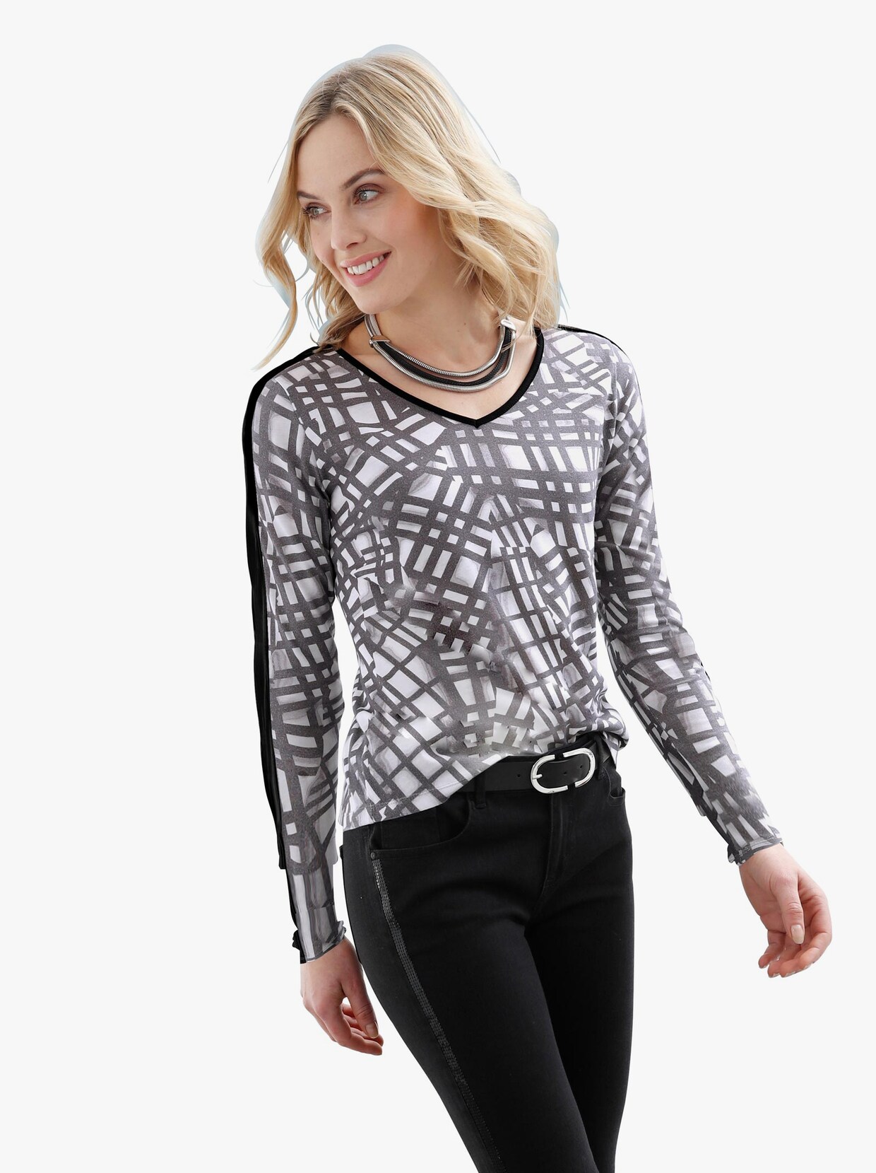 Shirt met lange mouwen - zwart/wit geprint