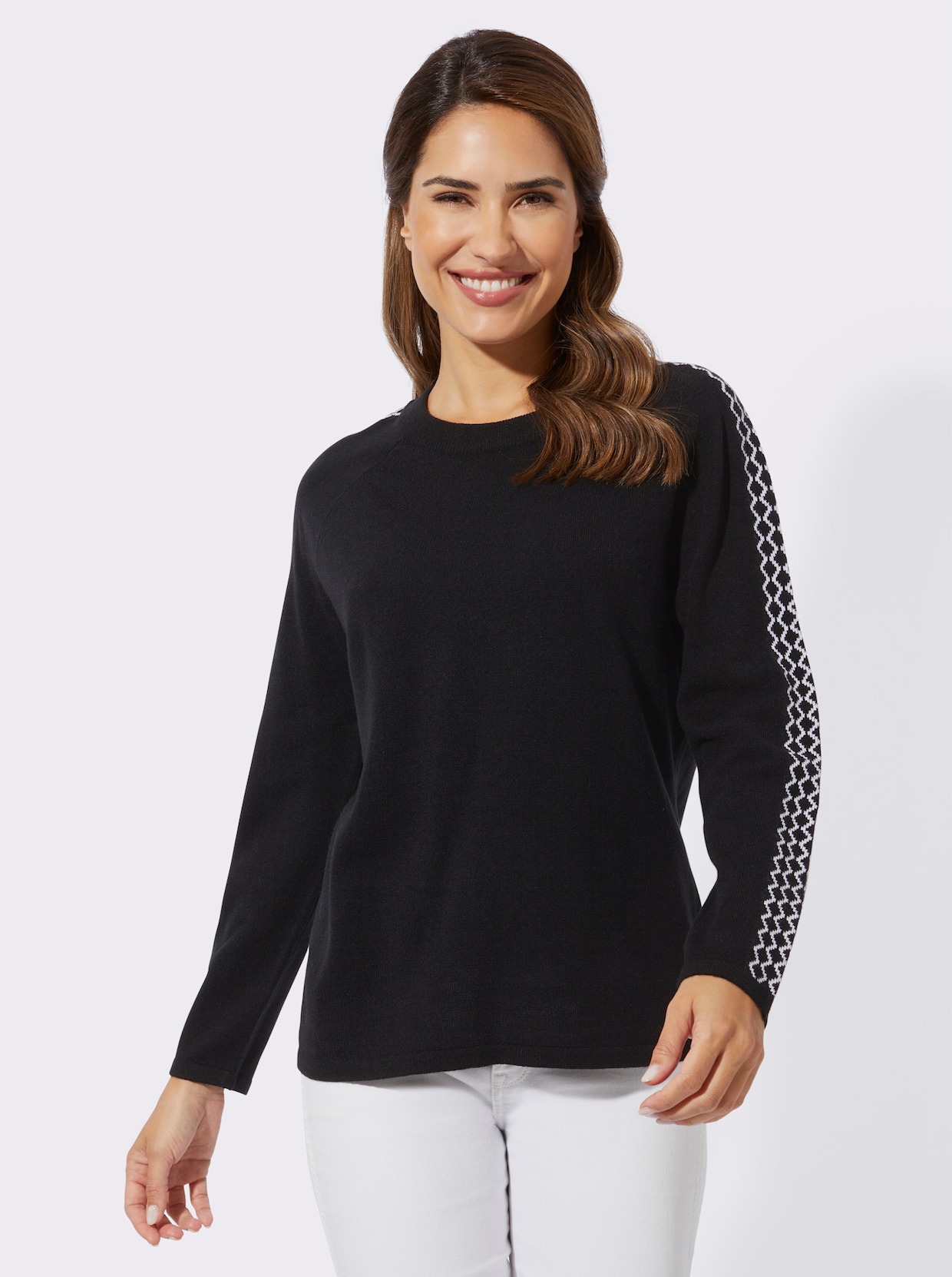 Pullover met lange mouwen - zwart/wit gedessineerd