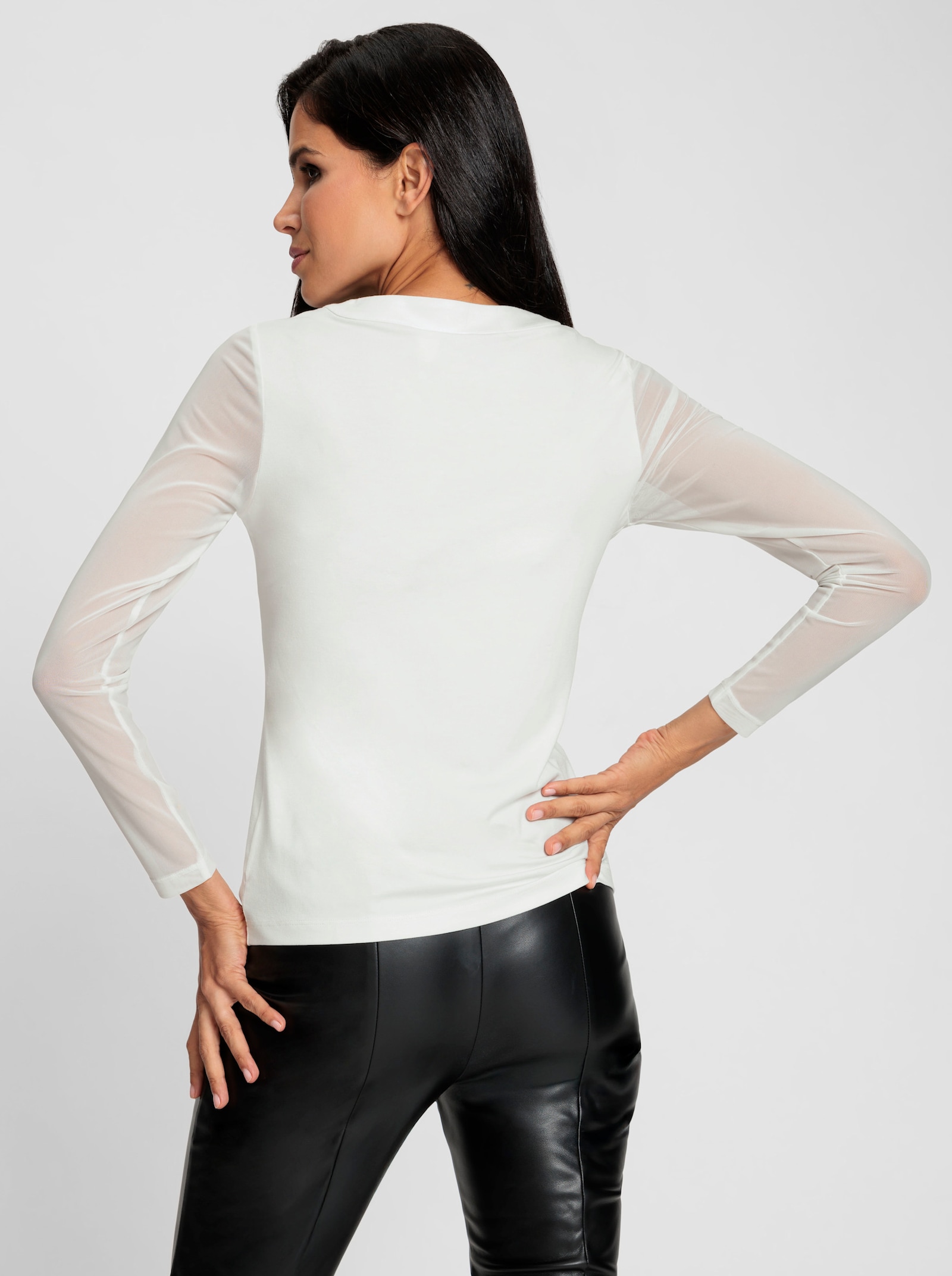 heine Langarmshirt mit transparenten Ärmeln - ecru