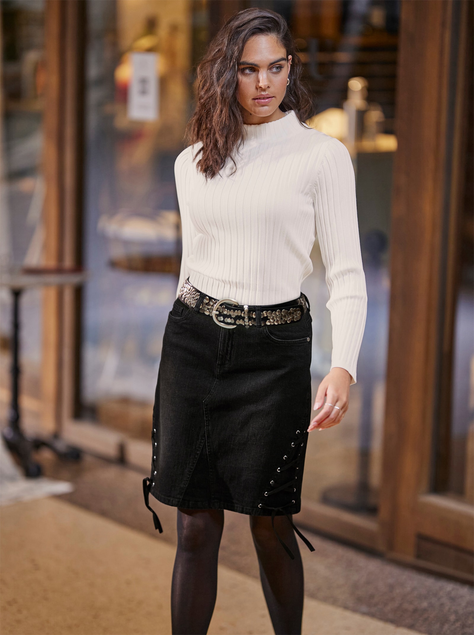 heine Stehkragenpullover mit breitem Rippenmuster - ecru