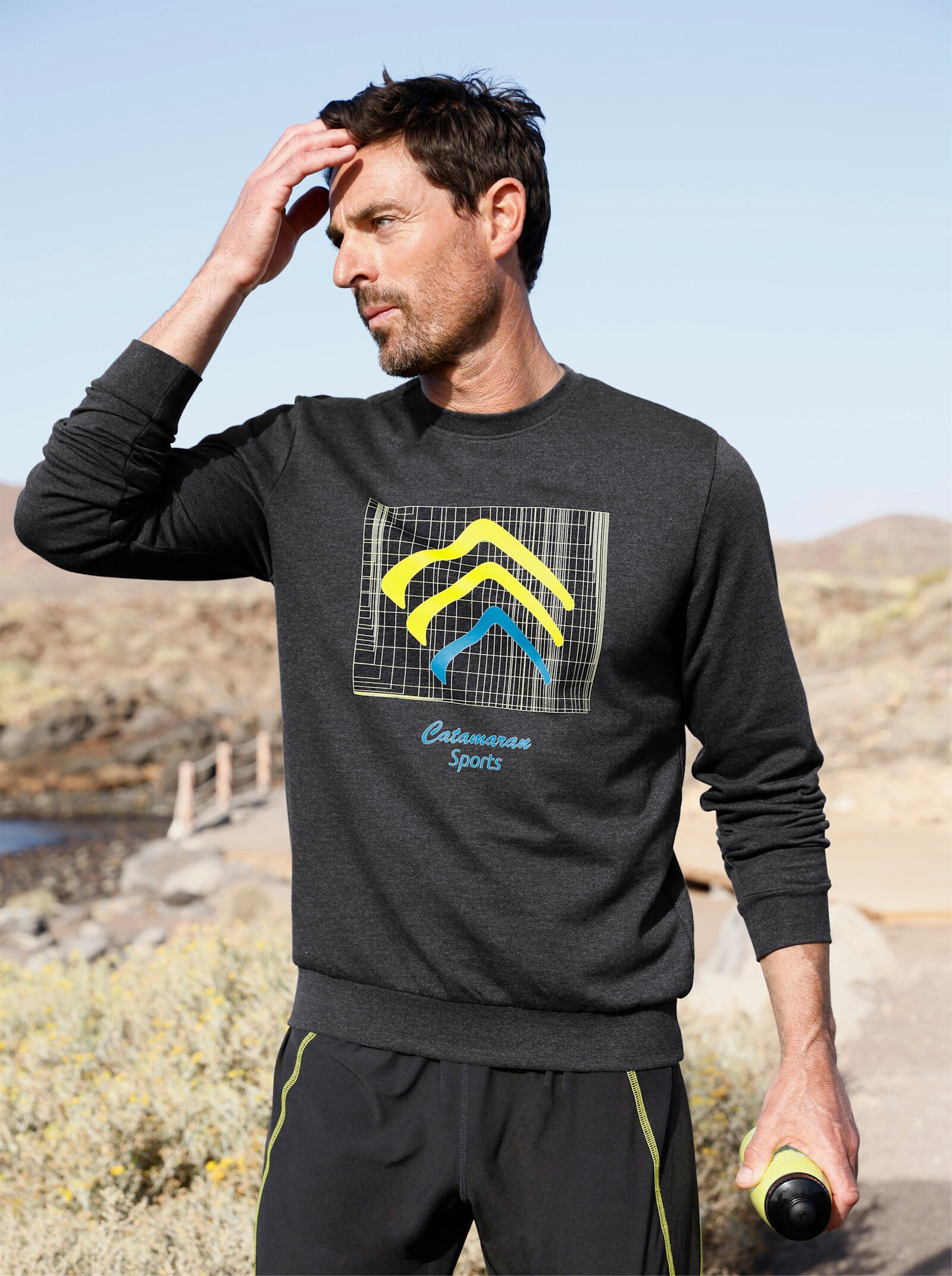 Catamaran Sports Sweatshirt, van binnen warm opgeruwd - grafiet gemêleerd