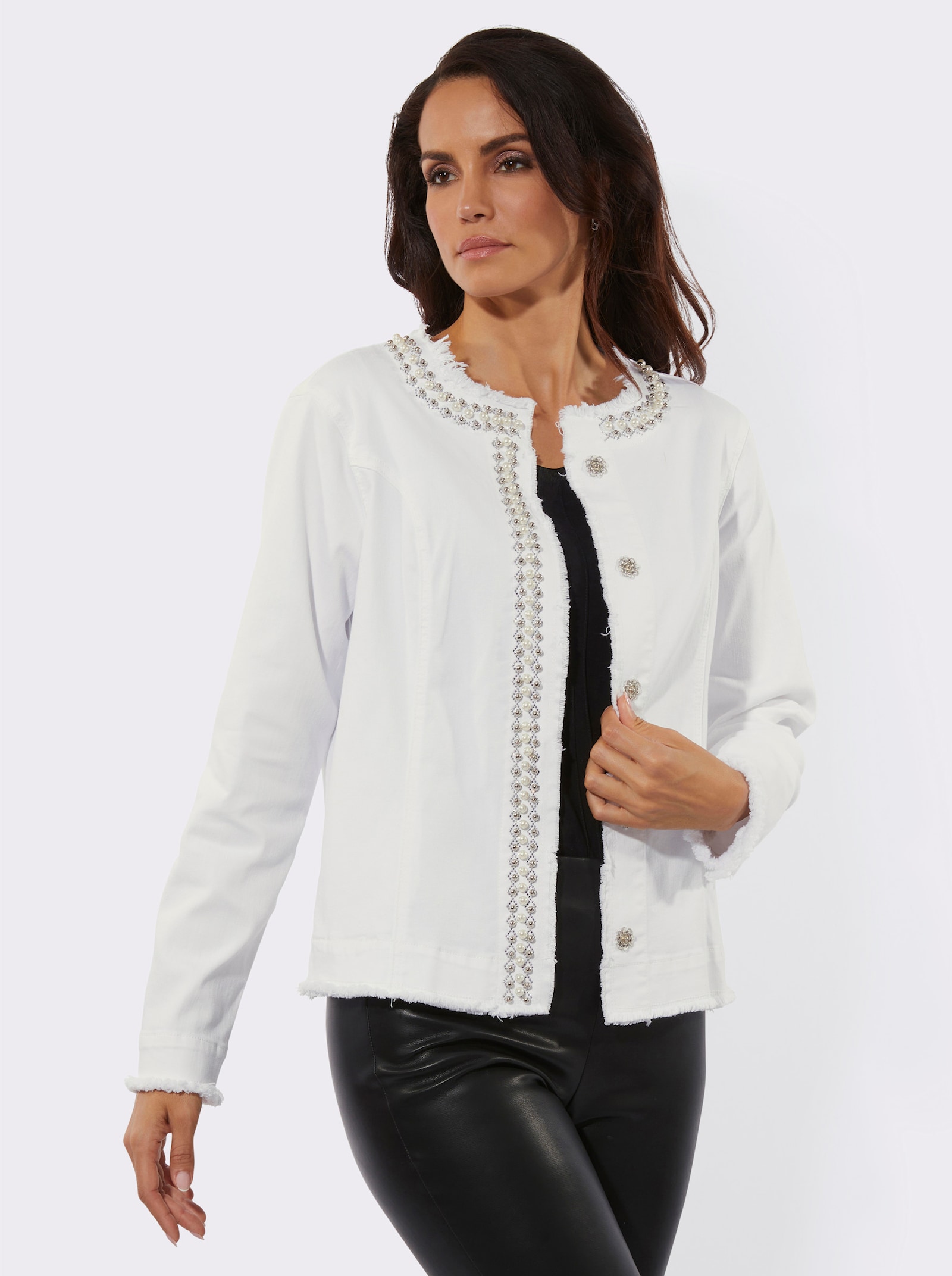 Jeansblazer mit seitlichen Nahttaschen - ecru