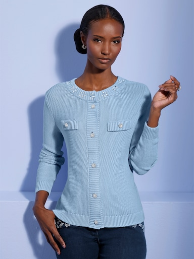 Cardigan in mix van katoen en modal - ijsblauw