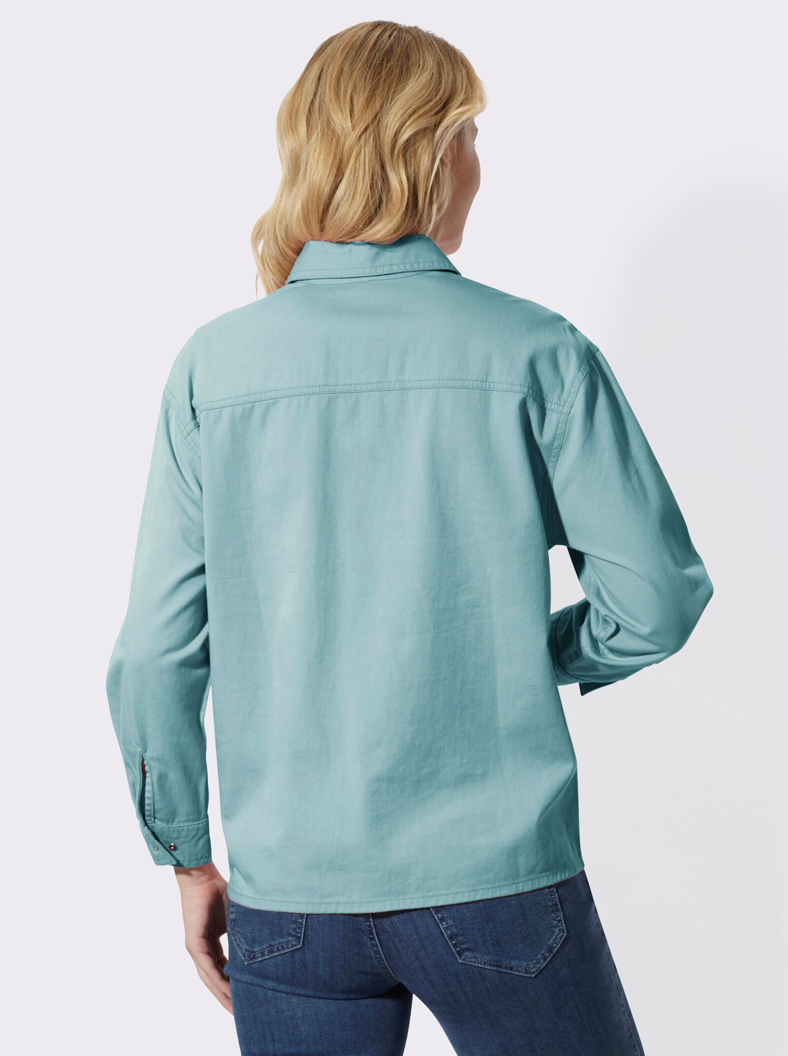 Jeansbluse mit überschnittenen Schultern - salbei