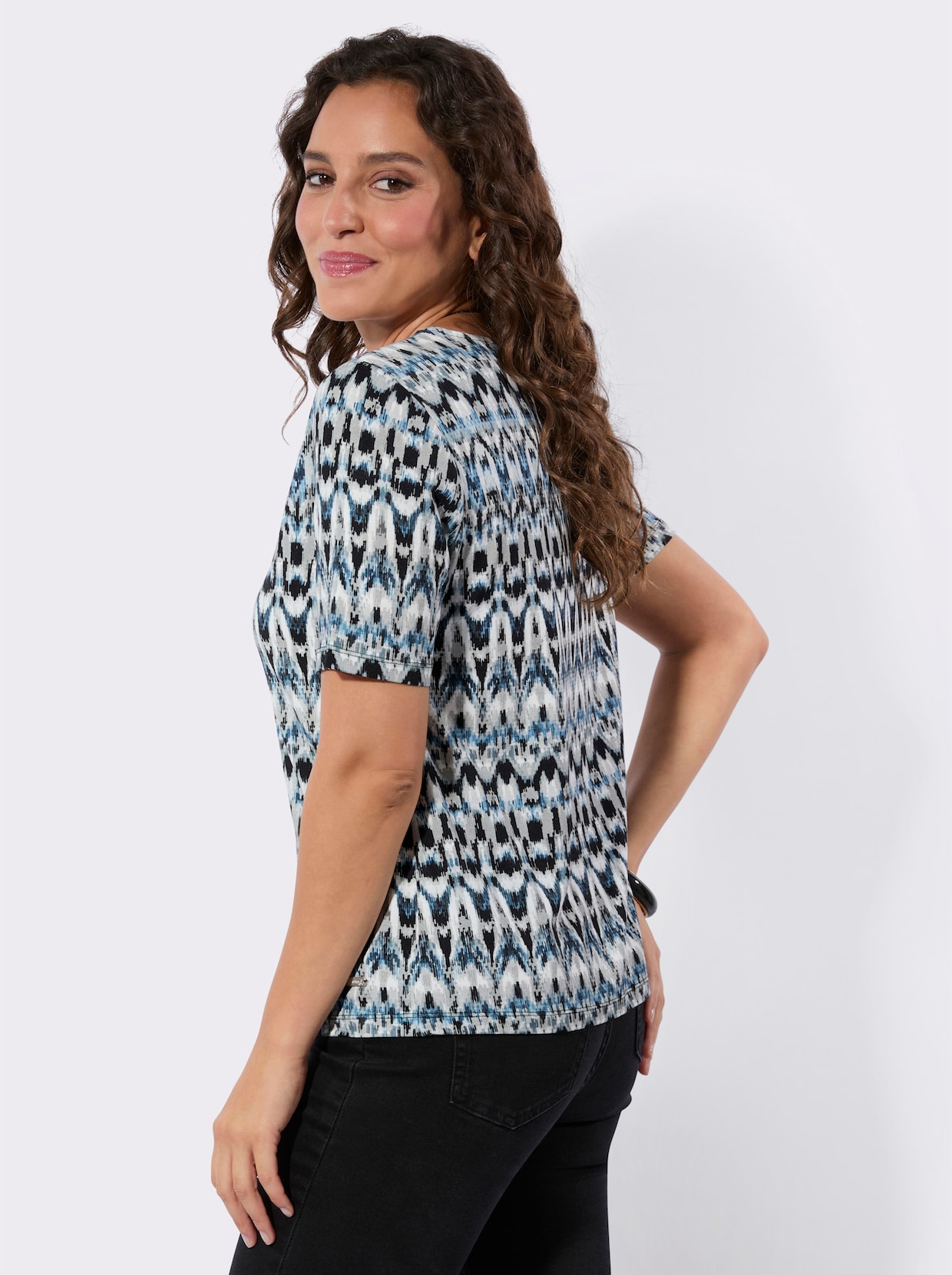 Kurzarmshirt - hellblau-marine-bedruckt
