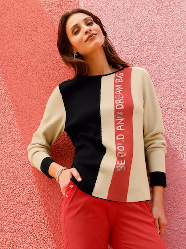 Langarm-Pullover - schwarz-sand-gemustert
