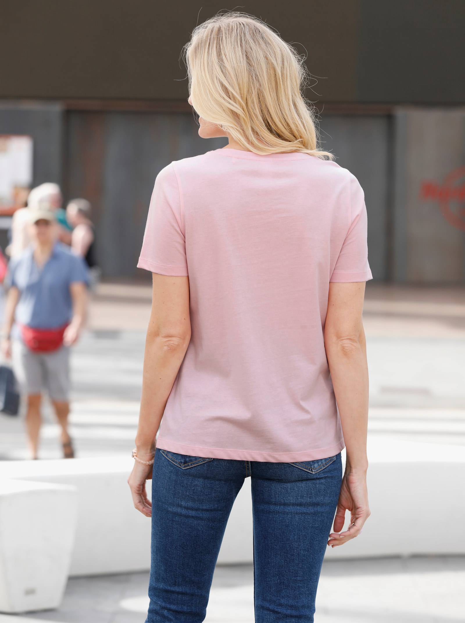 Kurzarmshirt mit Blüten-Druck - rosé-bedruckt