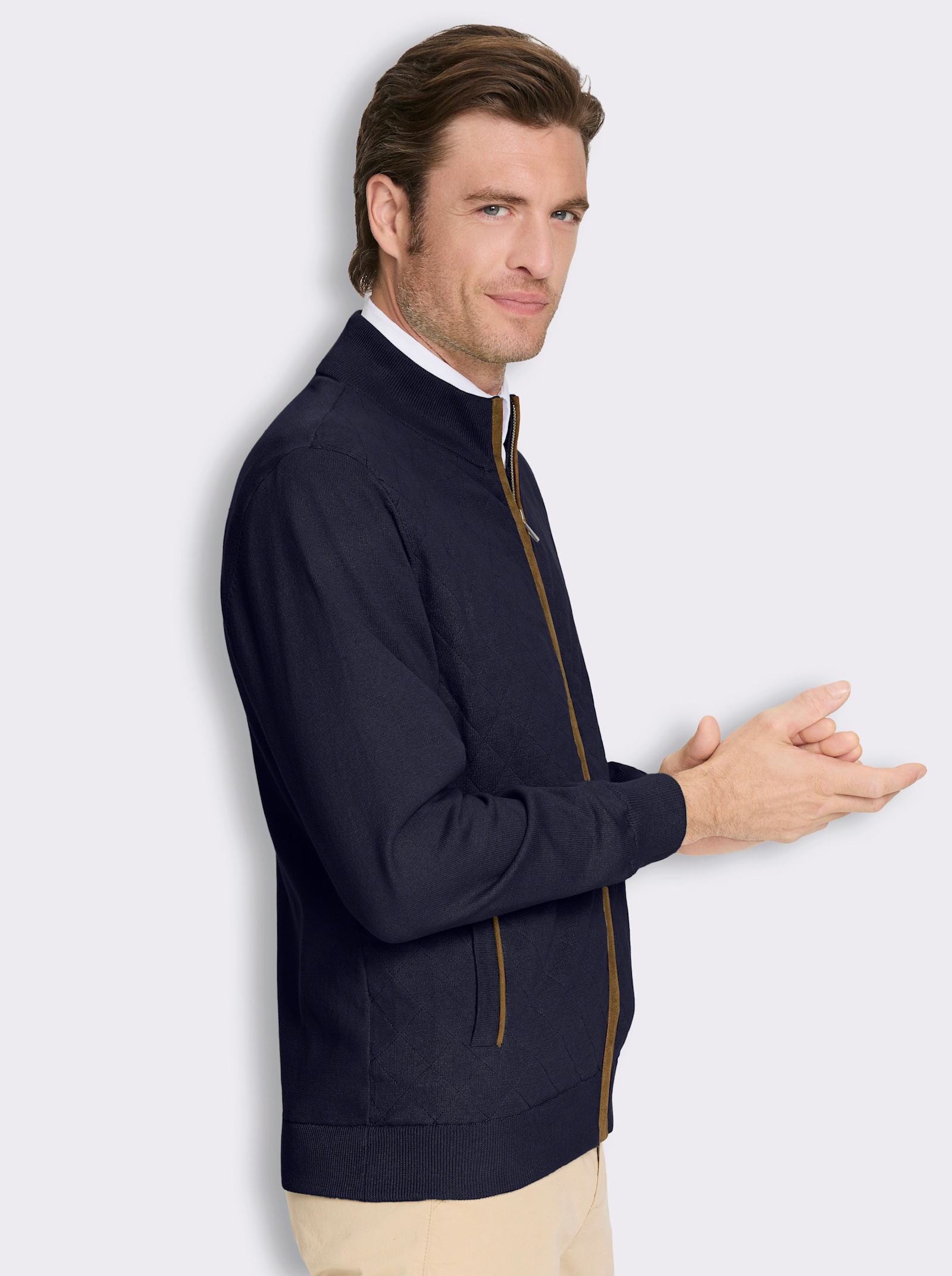 Marco Donati Strickjacke mit Rautensteppung - marine