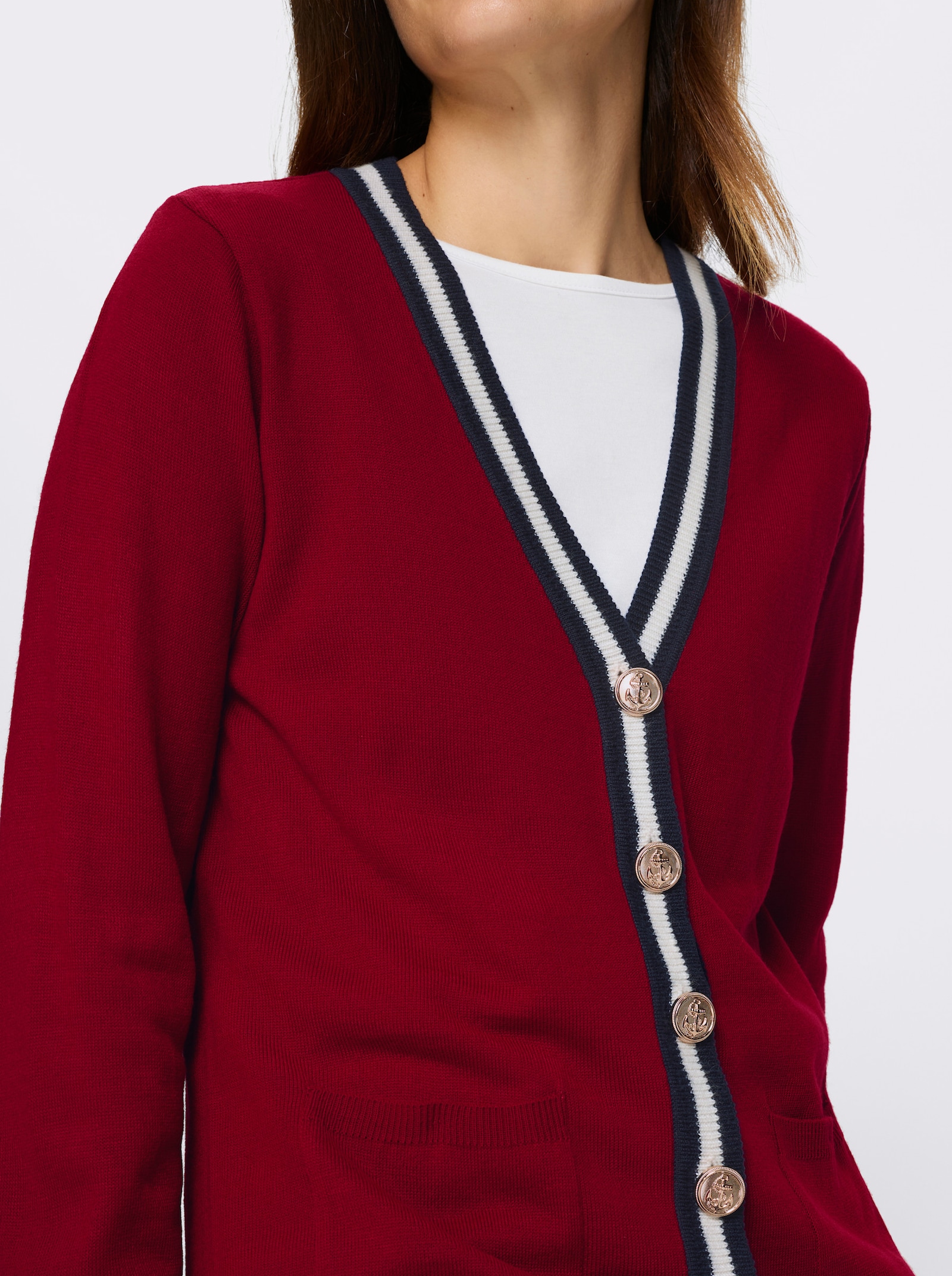 Pletený kardigan - Červená – námornícka modrá