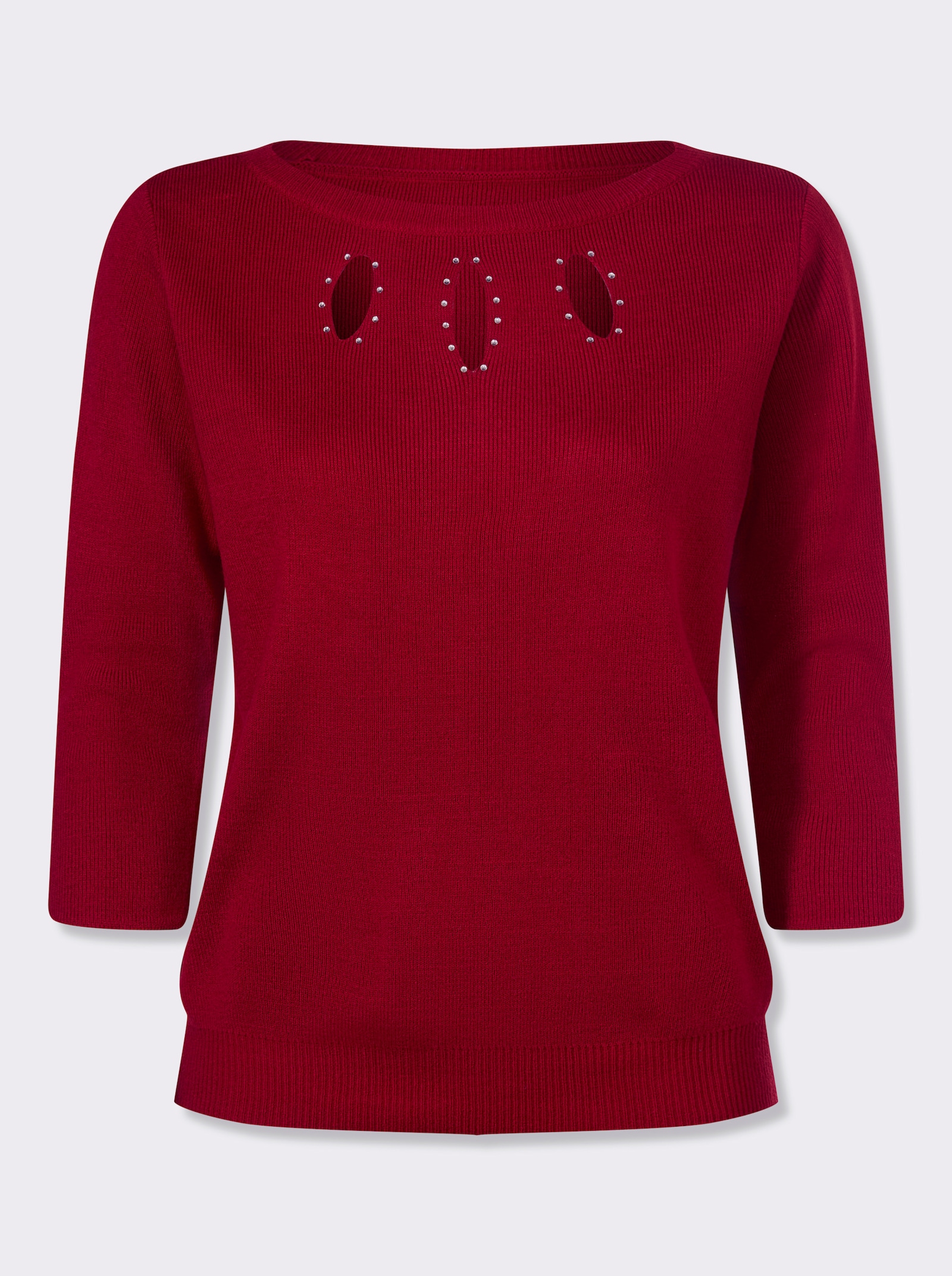 3/4 Arm-Pullover mit Glitzersteinchen - rot