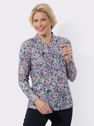 Winter-Shirt - hellgrau-orchidee-bedruckt